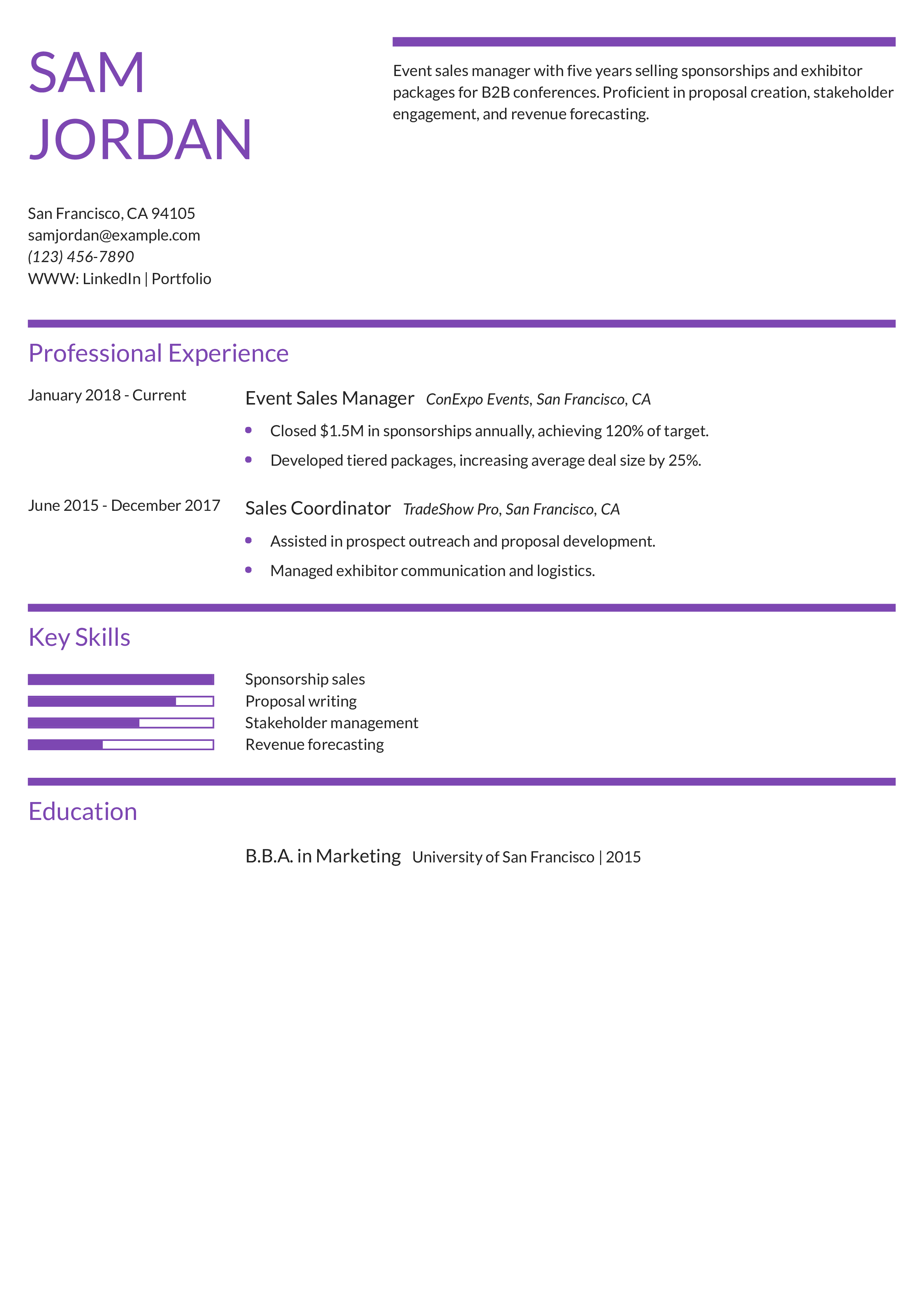 Event Sales Manager Resume