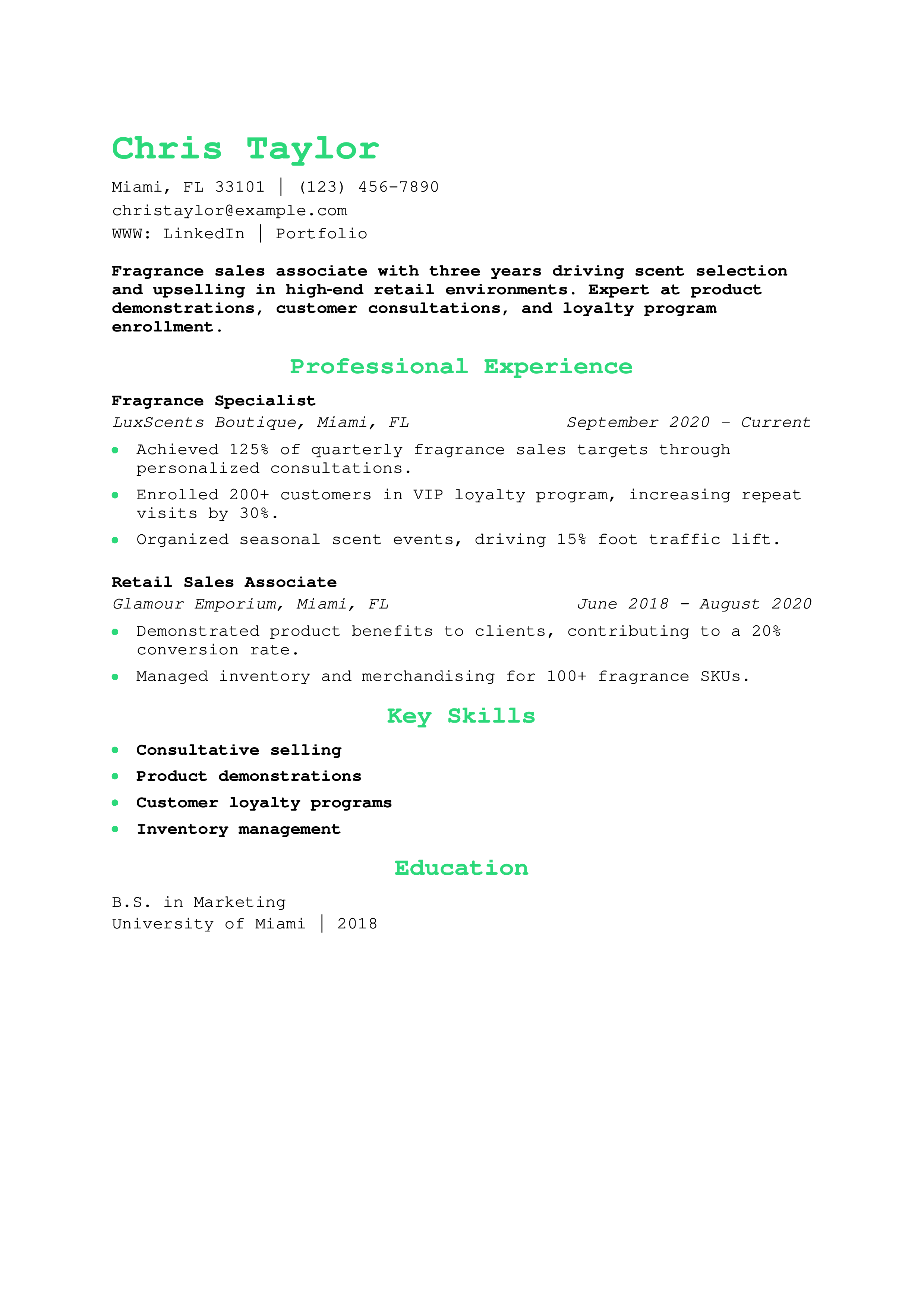 Fragrance Sales Associate Resume