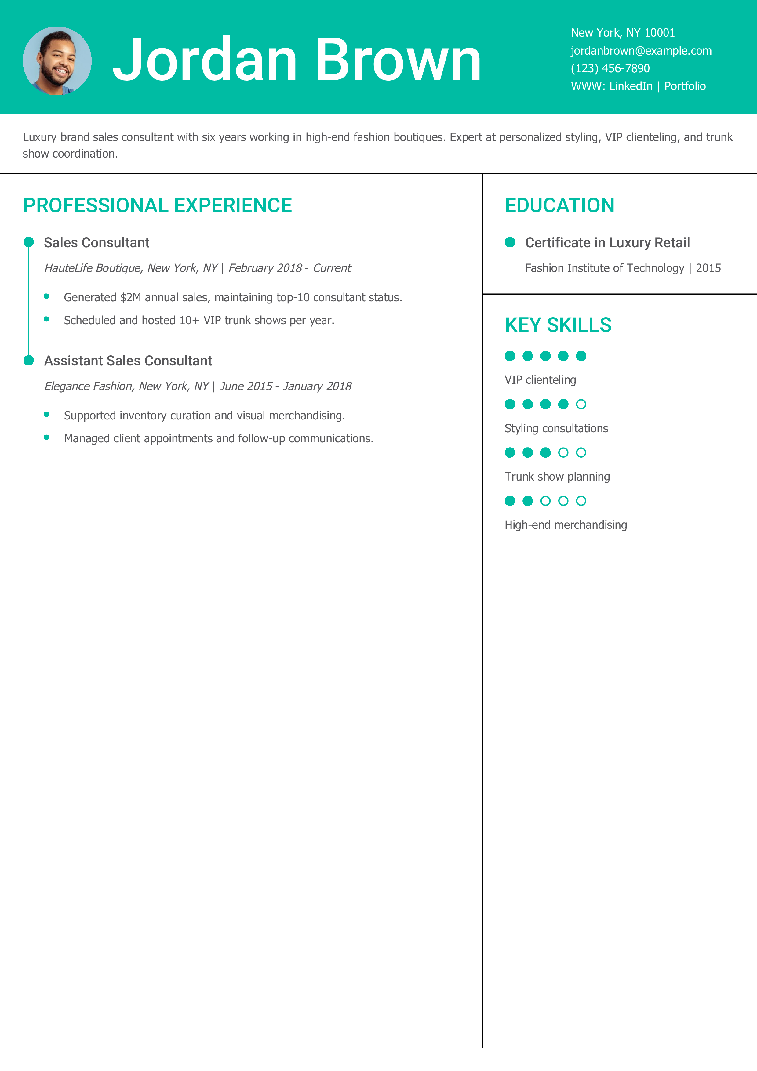 Luxury Brand Sales Consultant Resume