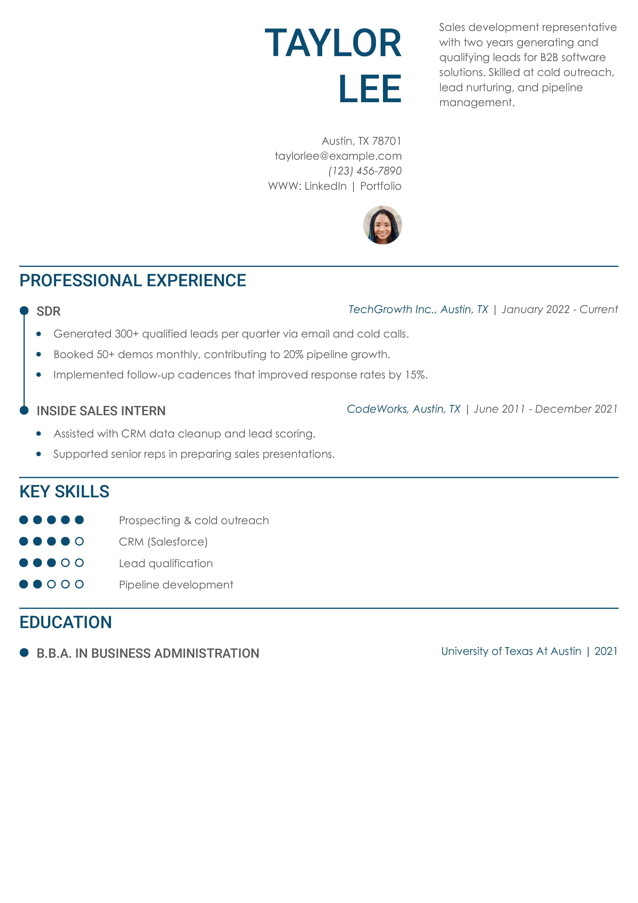 Sales Development Representative Resume