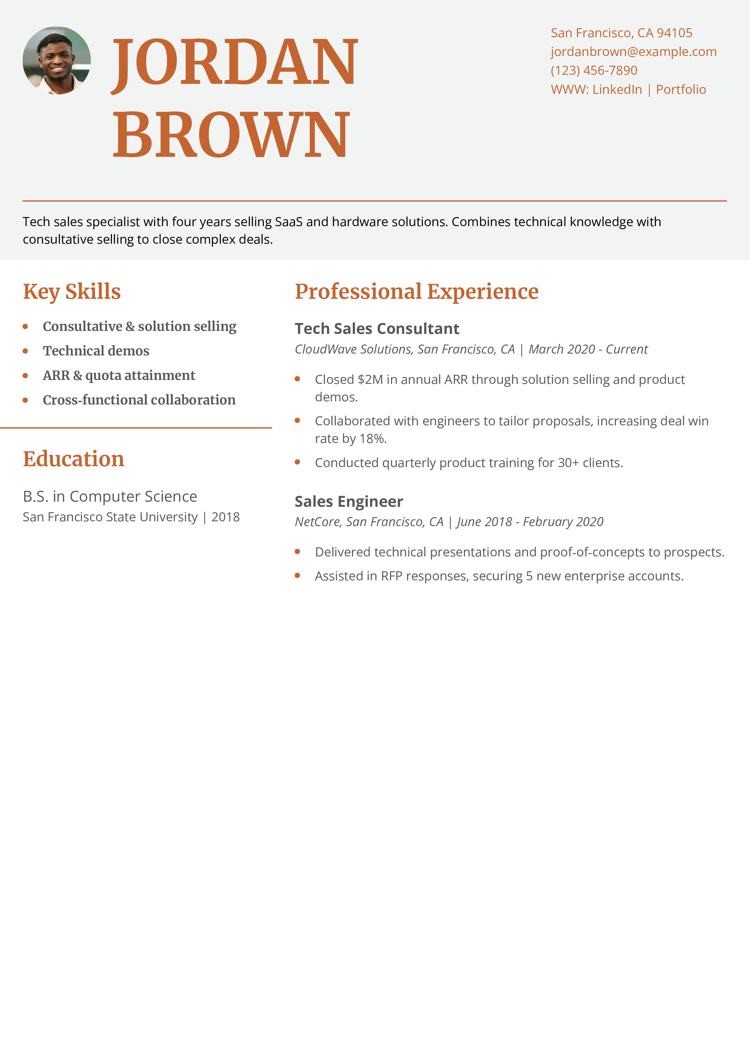 Tech Sales Specialist Resume