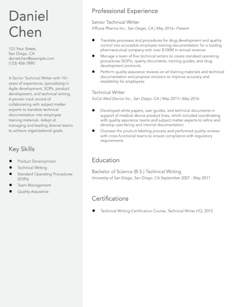 Technical Writer Resume Example and Template