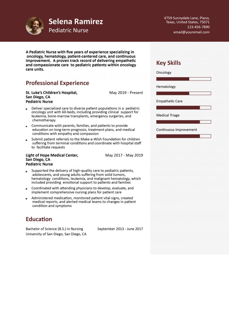 Pediatric Nurse Resume Examples And Templates For Resumebuilder