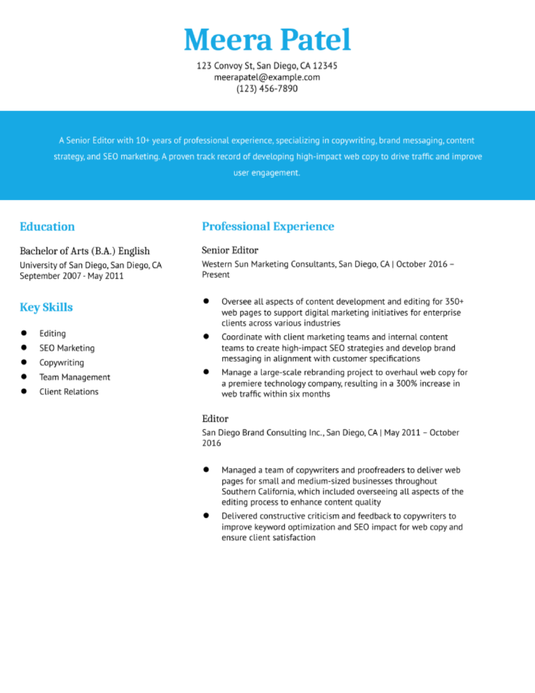 Editor Resume Example and Template