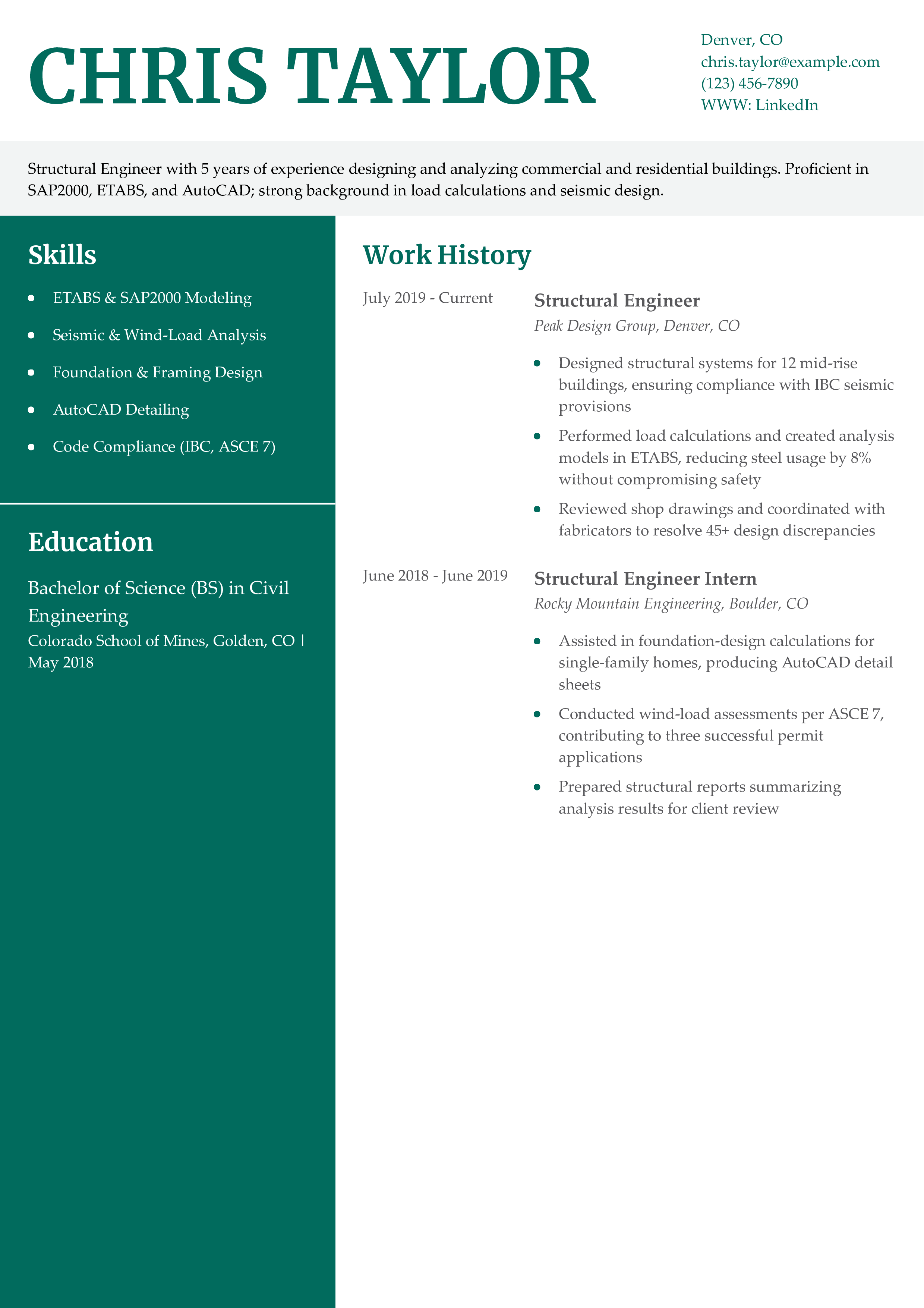 Structural Engineer Resume