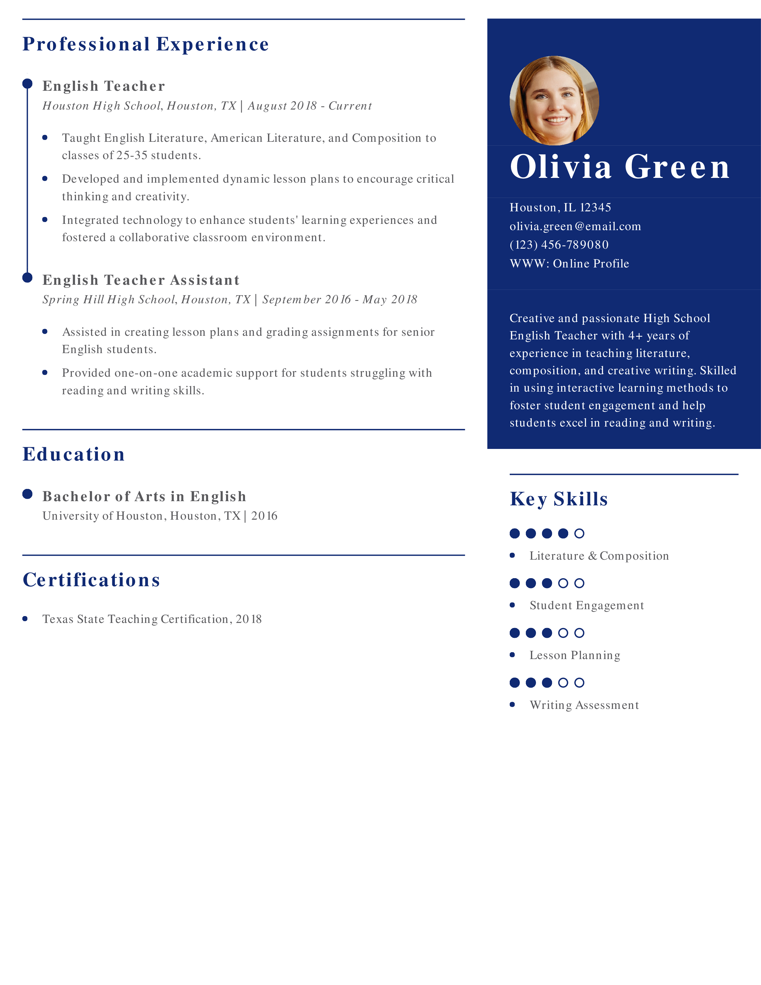 High School English Teacher Resume