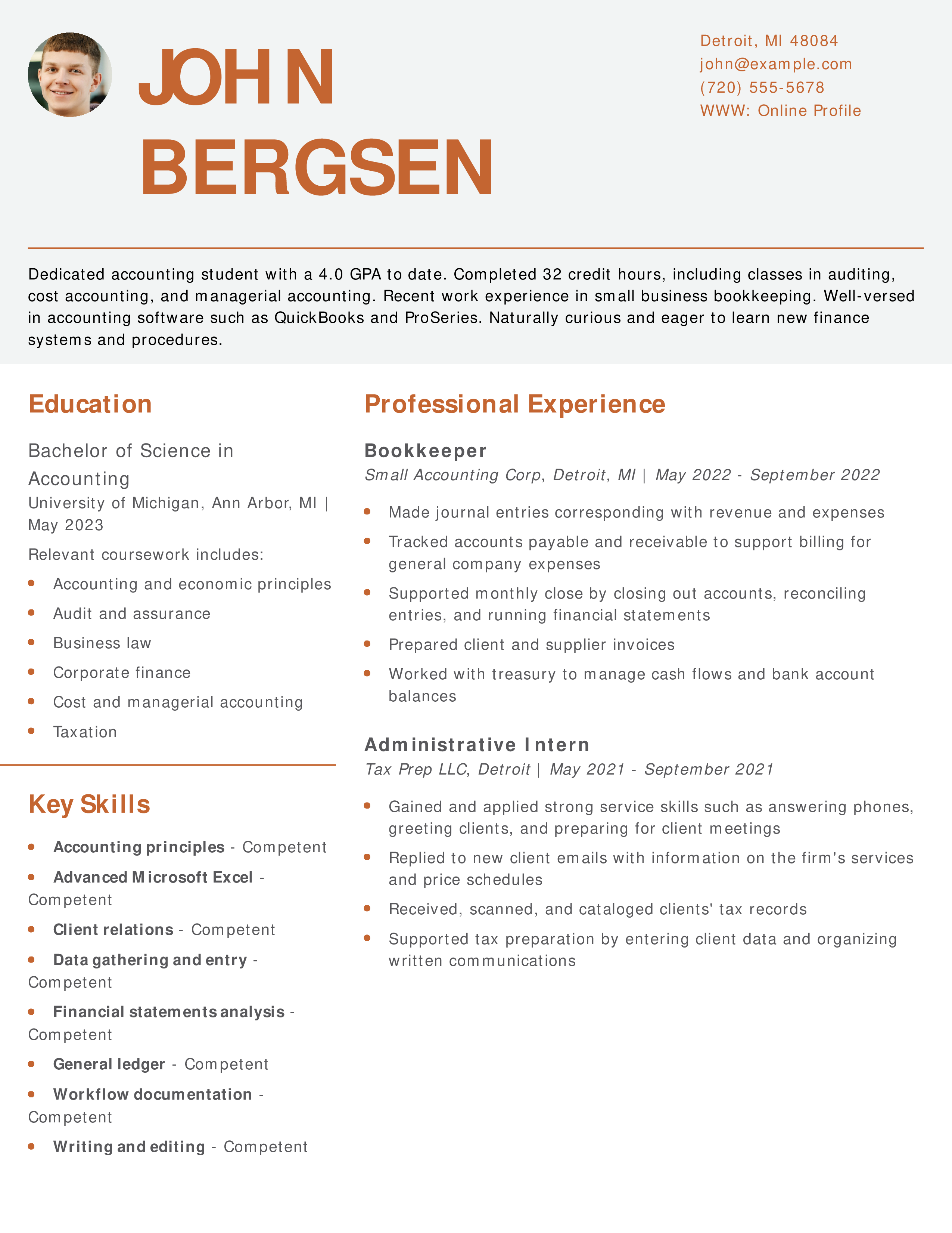 Accounting Internship Resume