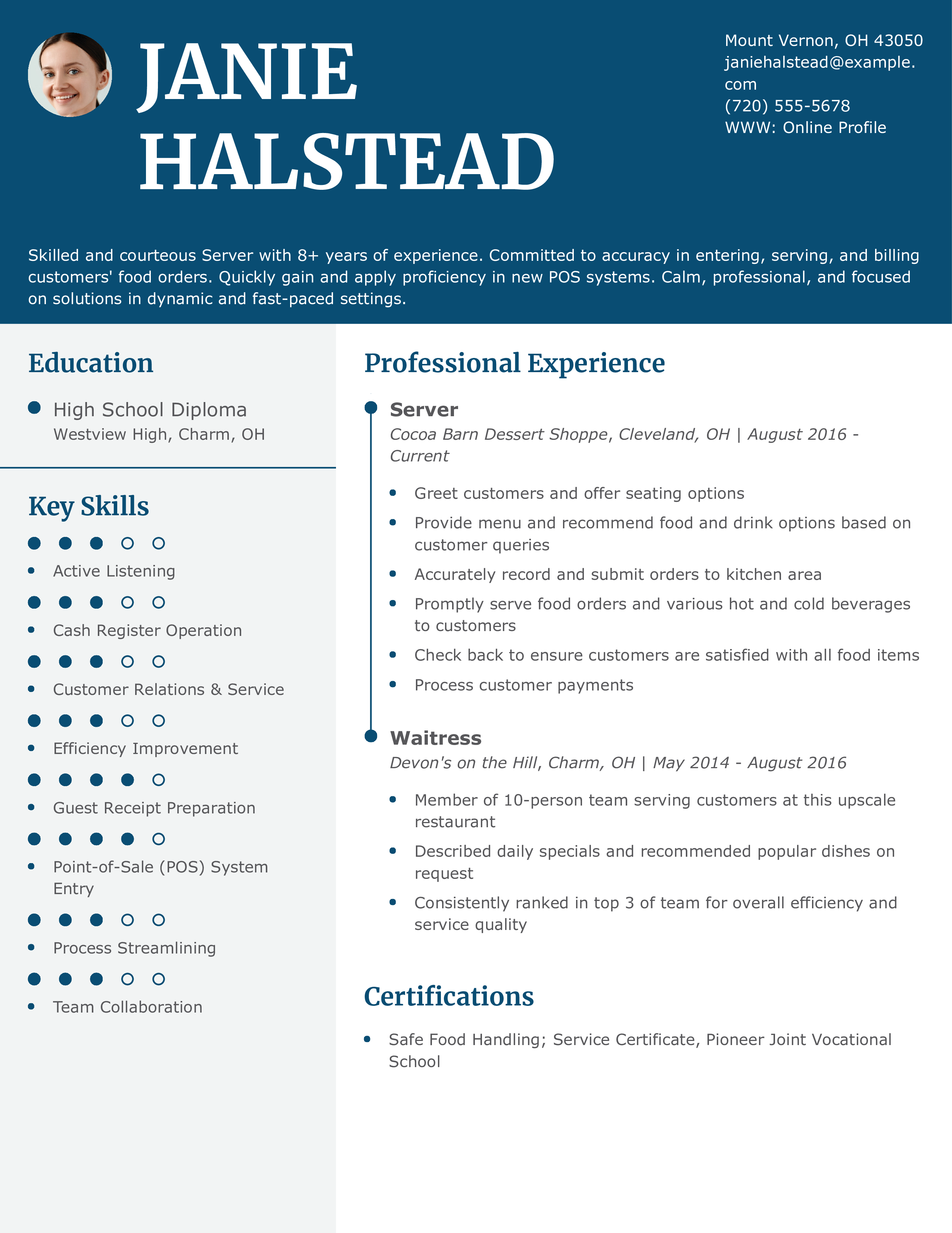 Dessert Server Resume