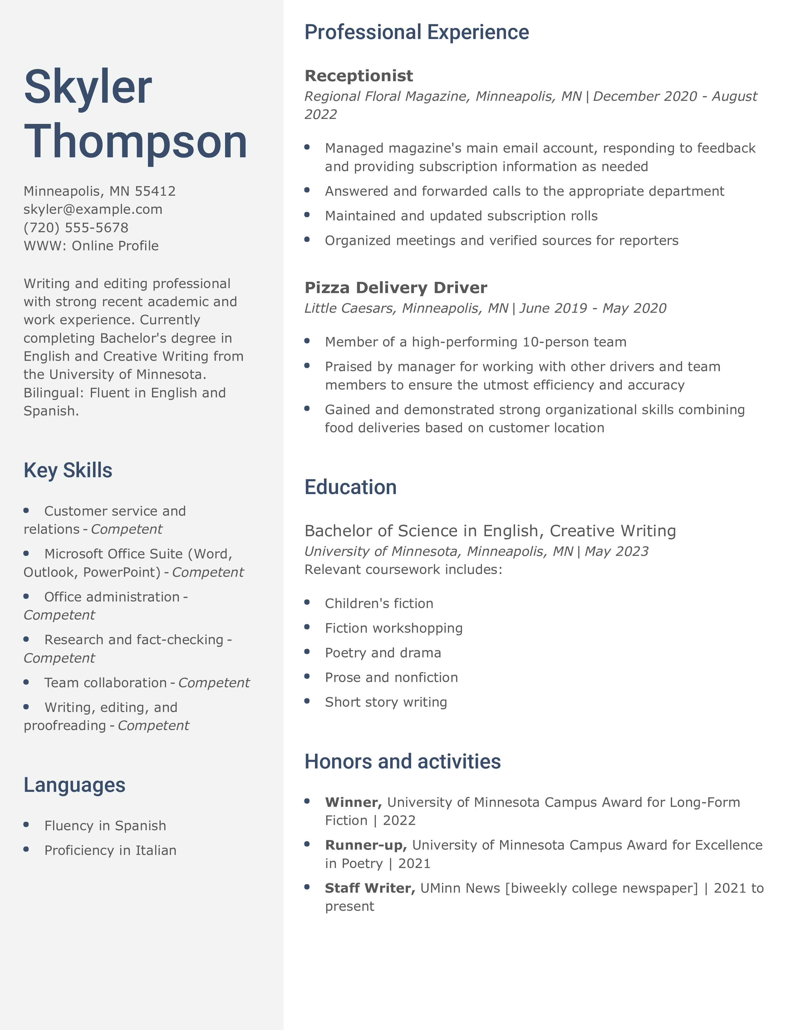 Editorial Intern Resume