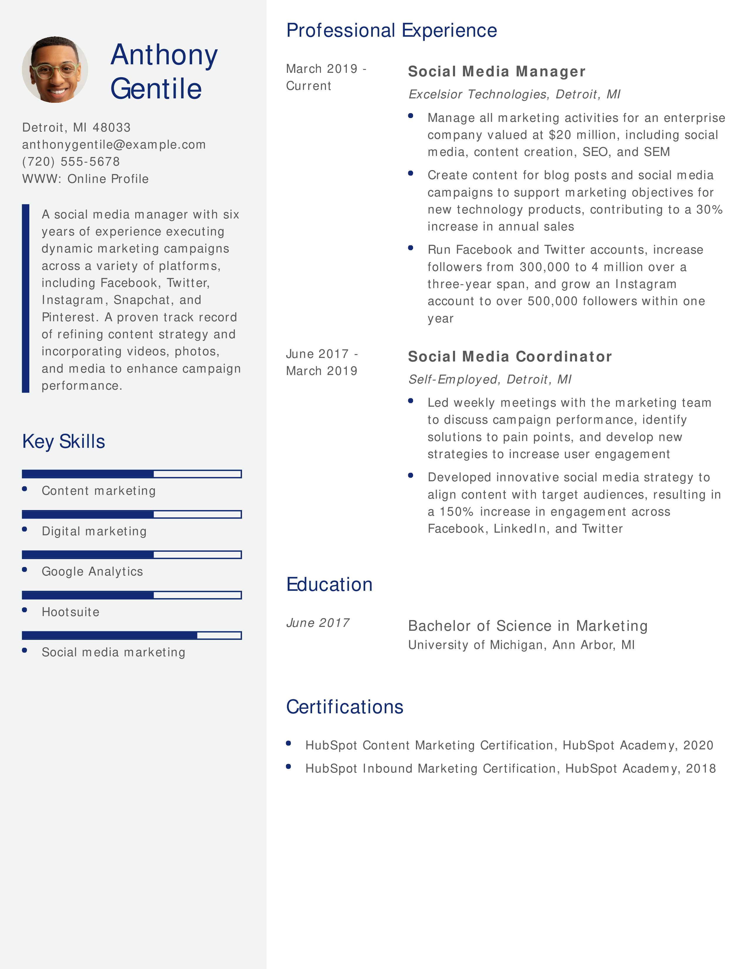 Enterprise Social Media Manager Resume