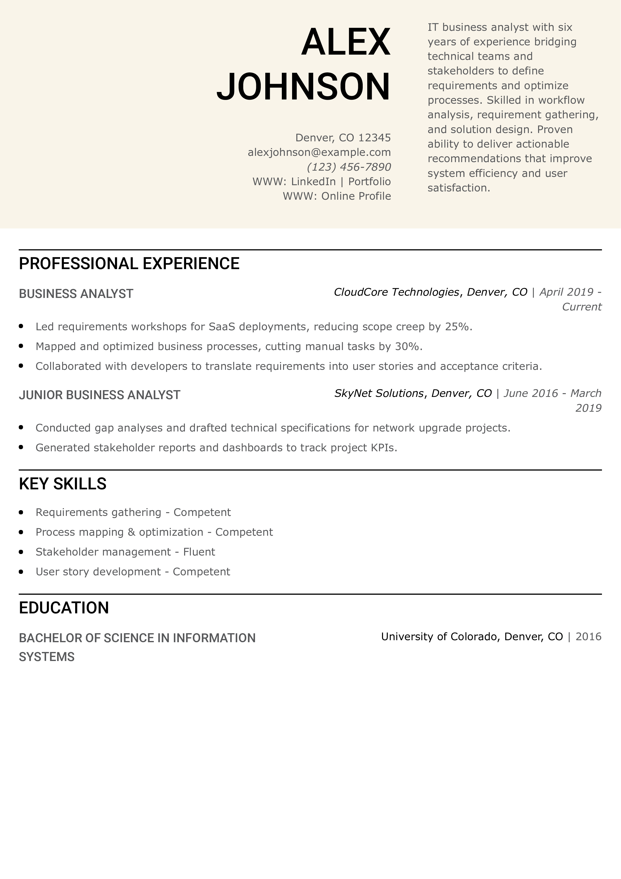 IT Business Analyst Resume
