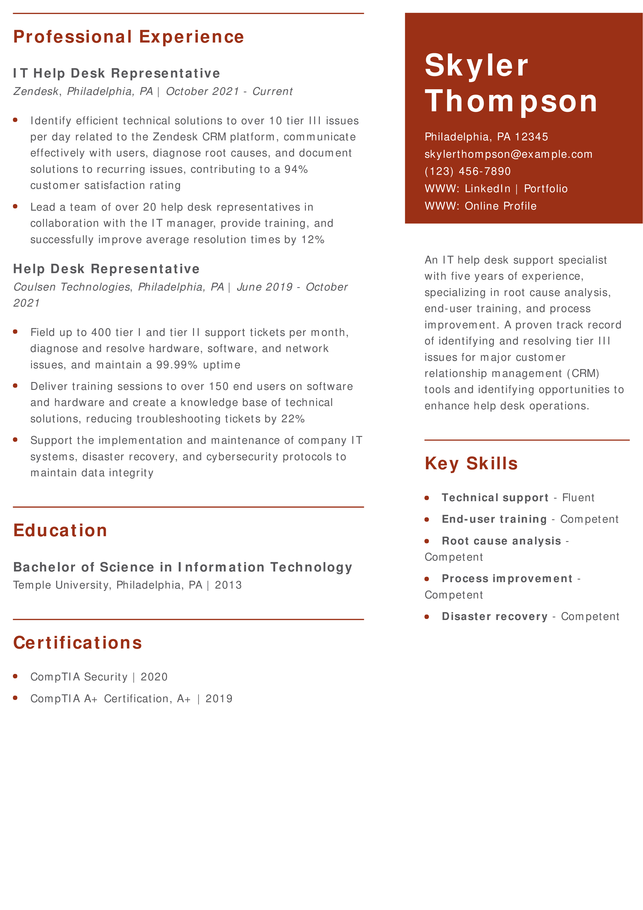 IT Help Desk Resume