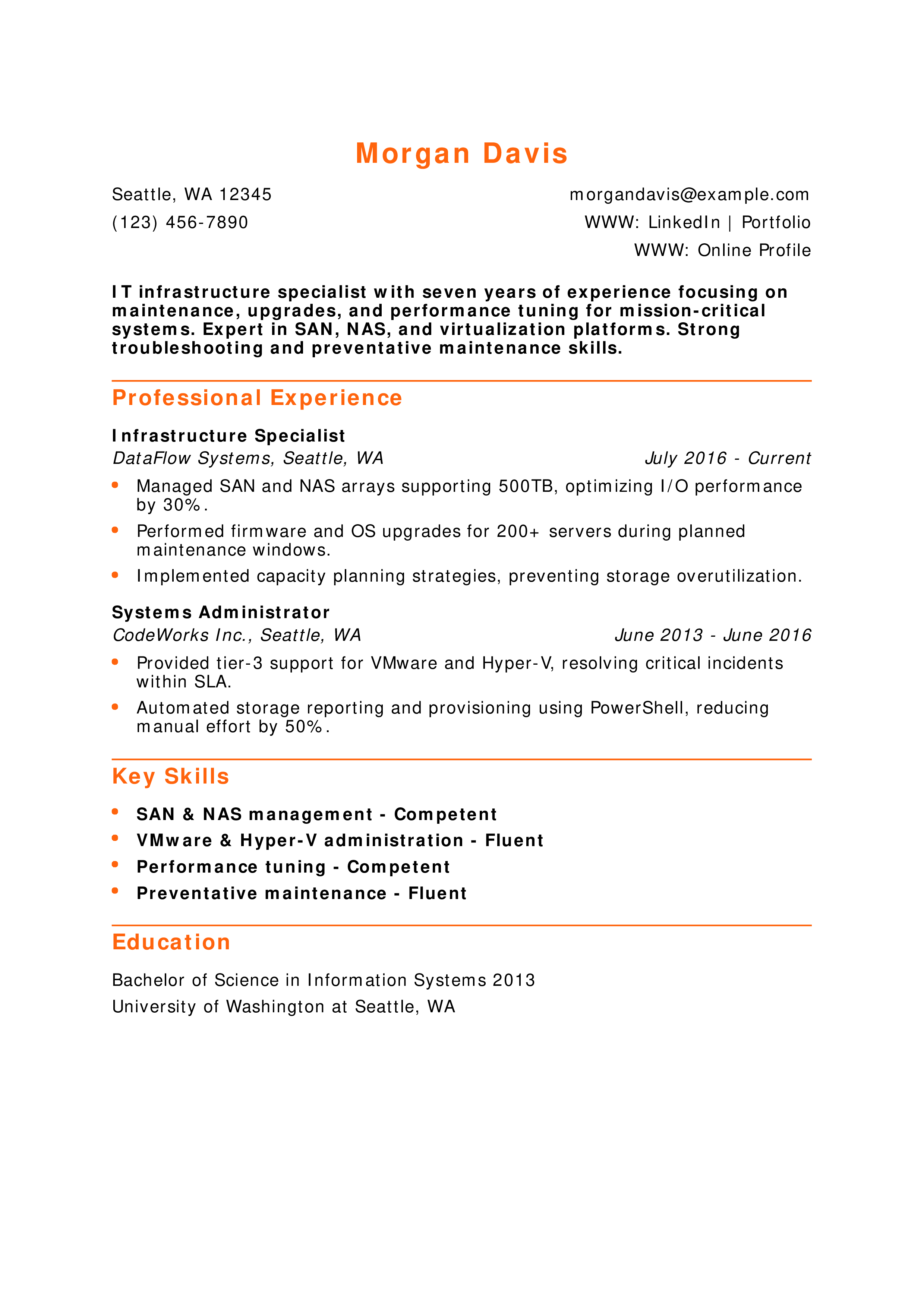 IT Infrastructure Specialist Resume
