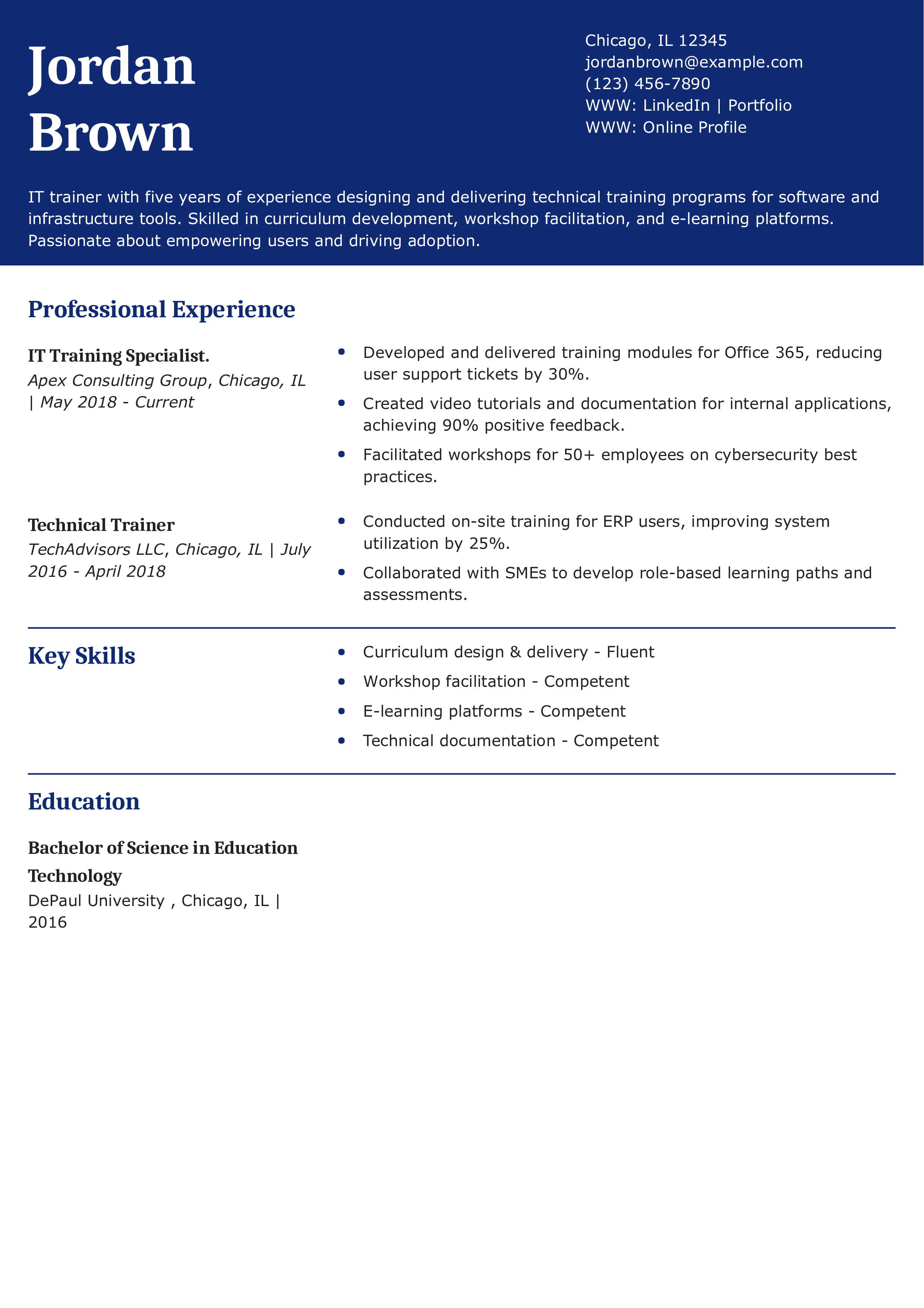 IT Trainer Resume