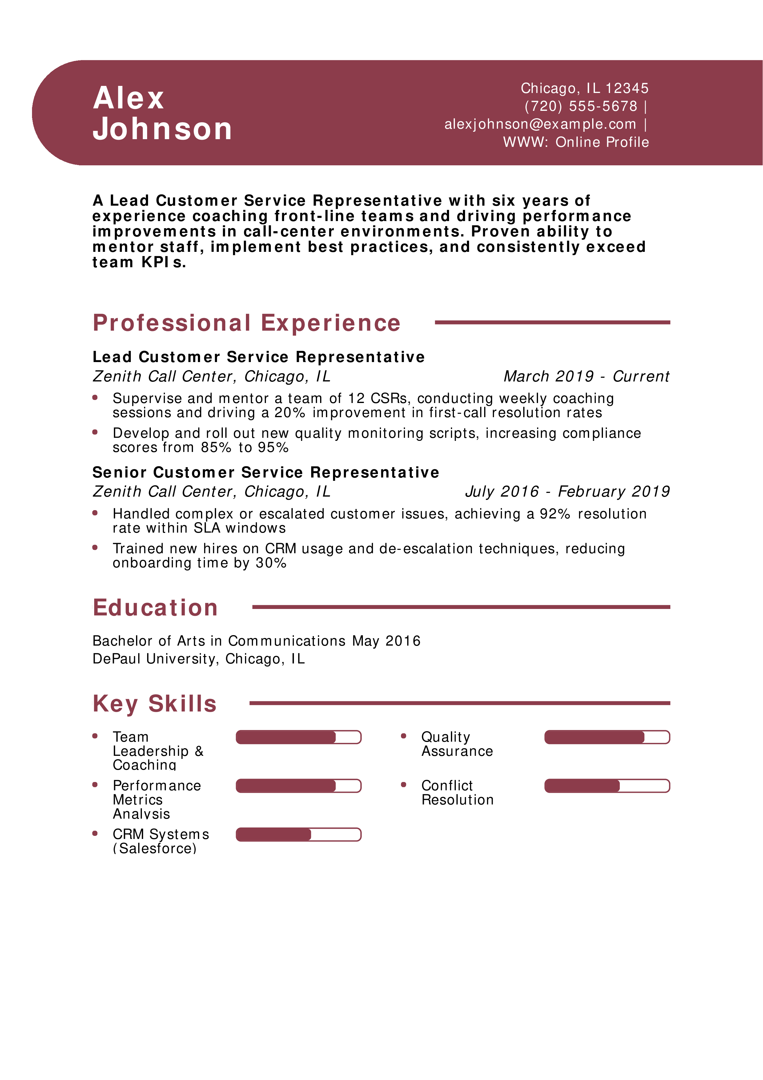 Lead CSR Resume