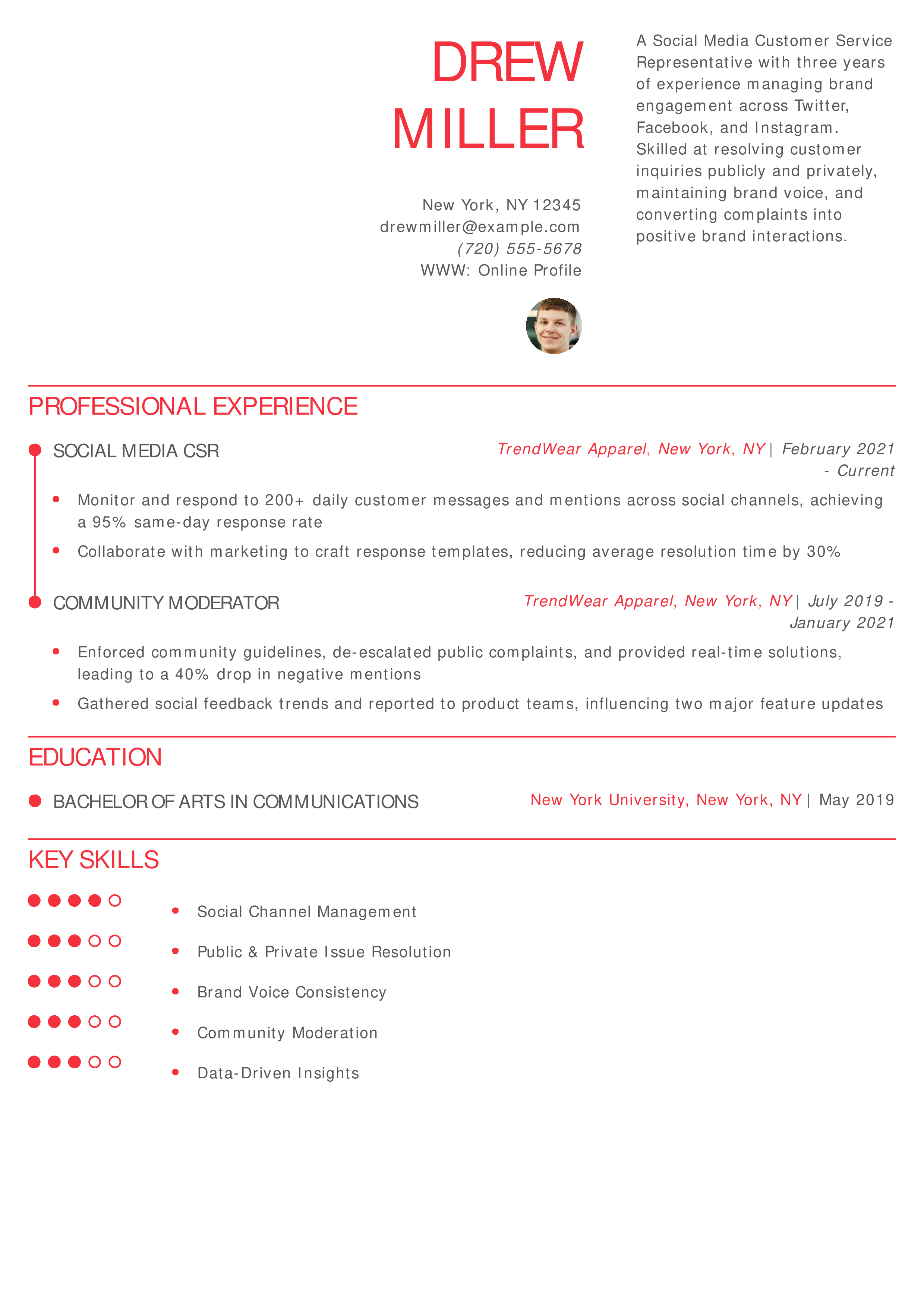 Social Media Customer Service Representative Resume