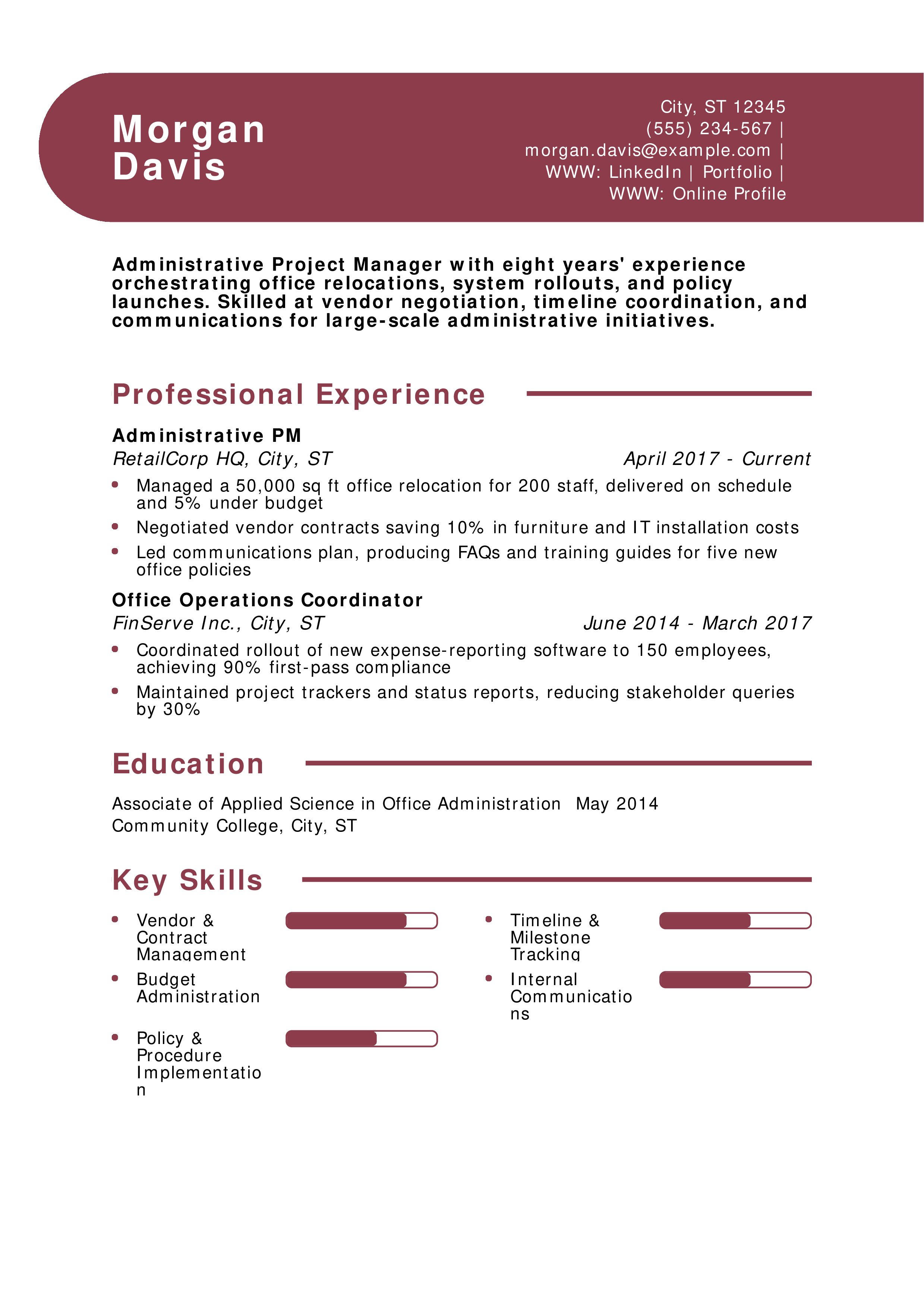 Administrative Project Manager Resume