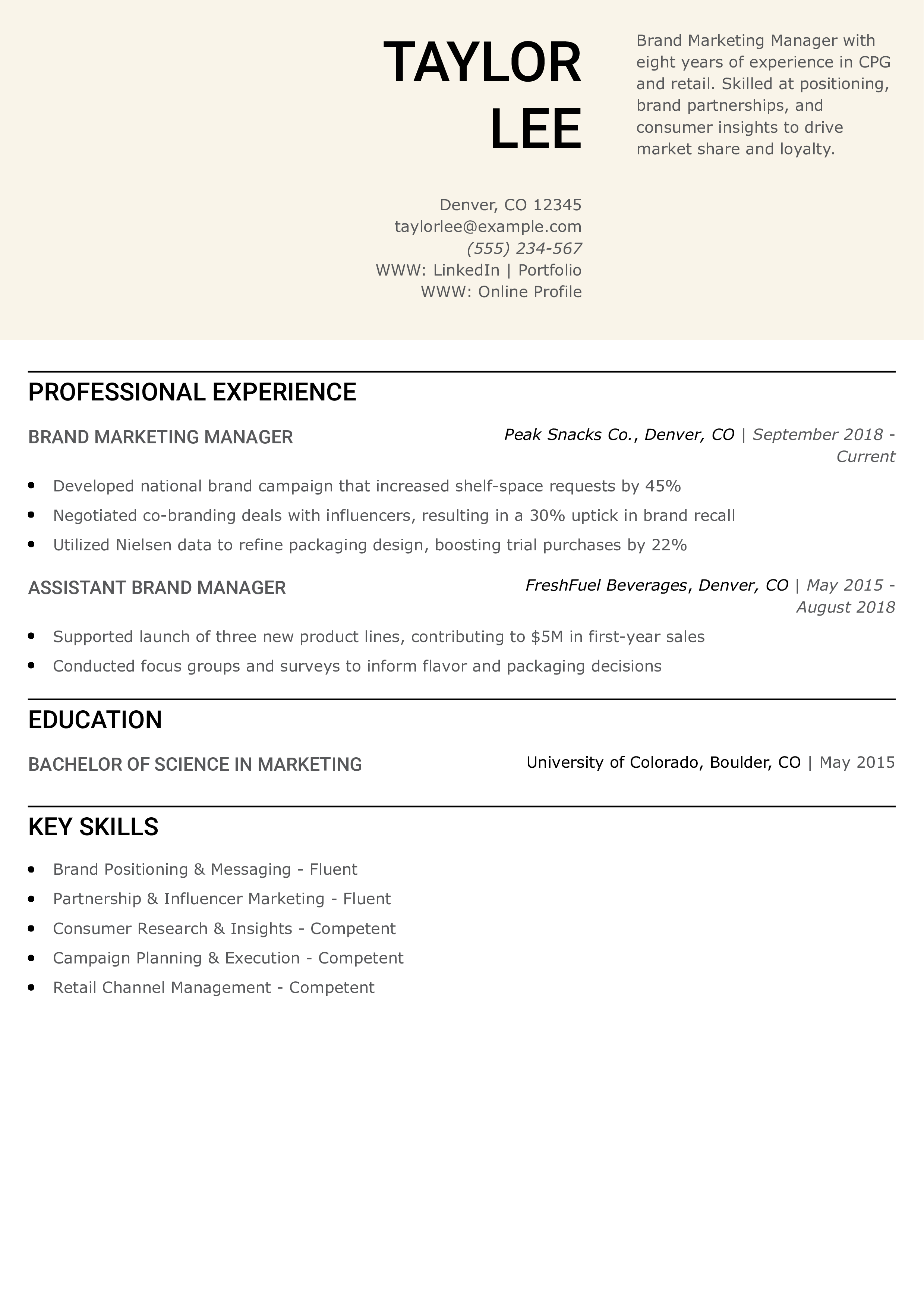 Brand Marketing Manager Resume