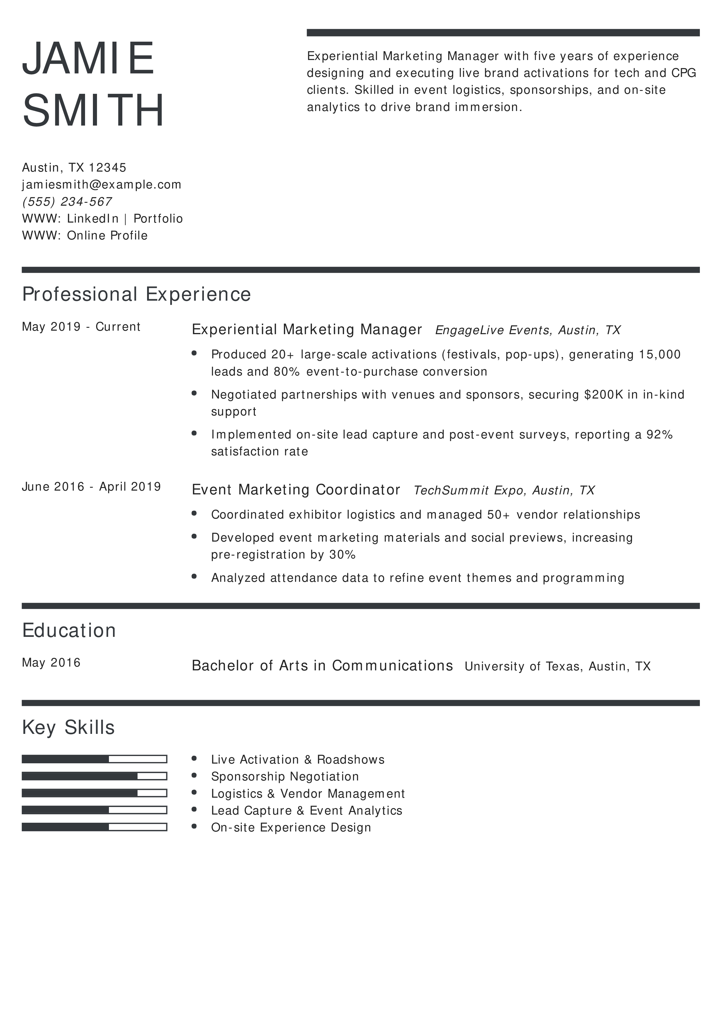 Experiential Marketing Manager Resume