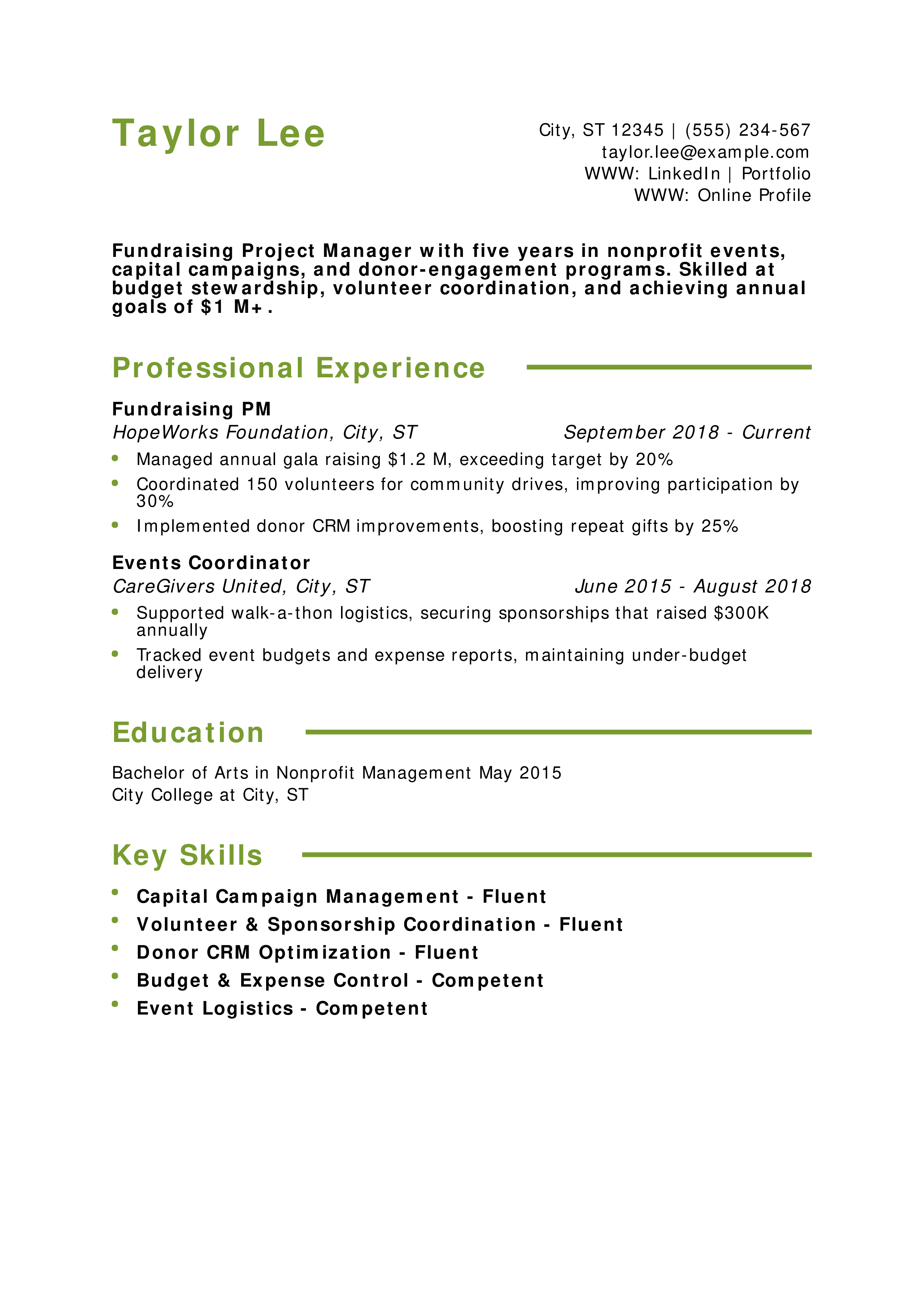 Fundraising Project Manager Resume