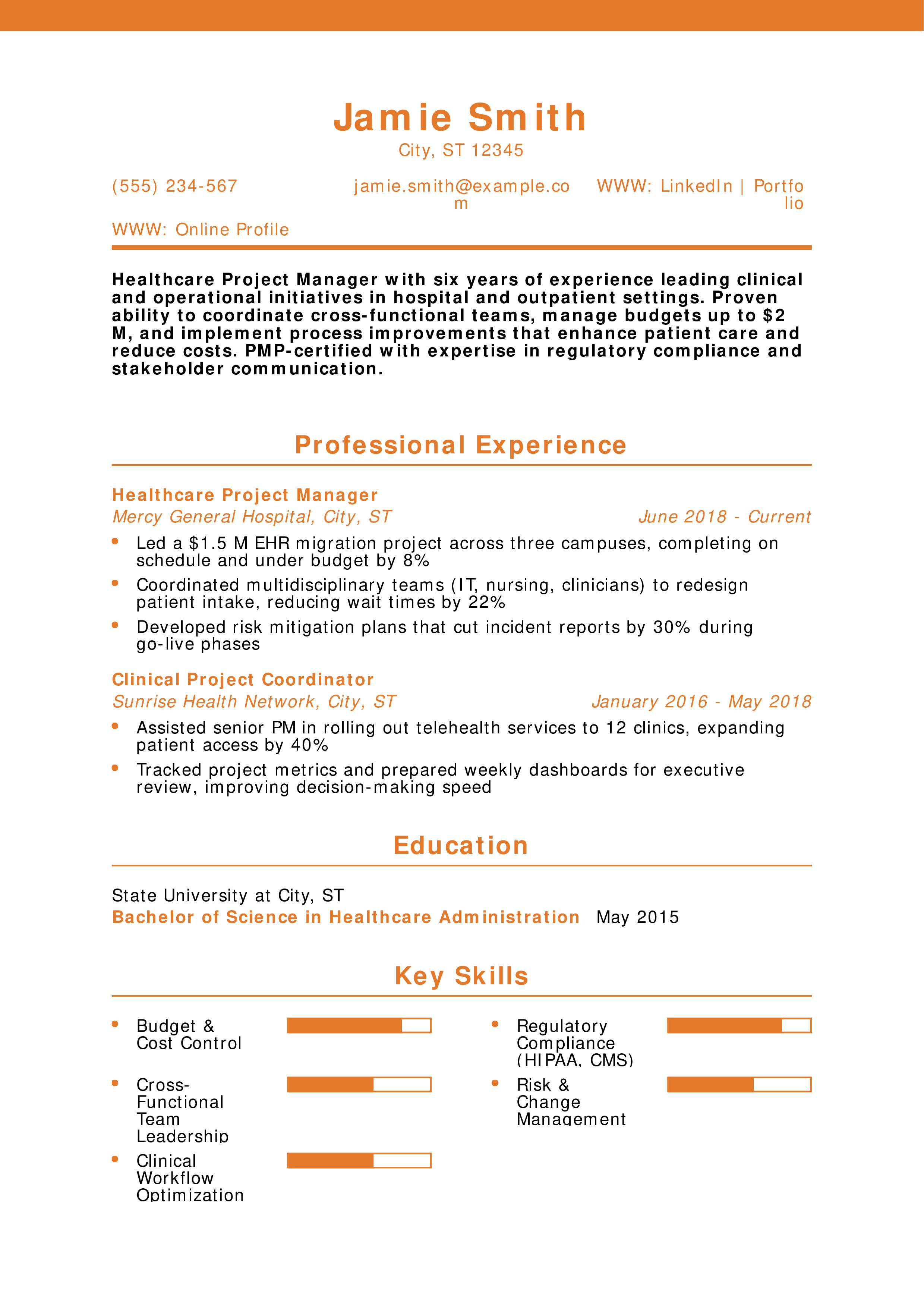Healthcare Project Manager Resume
