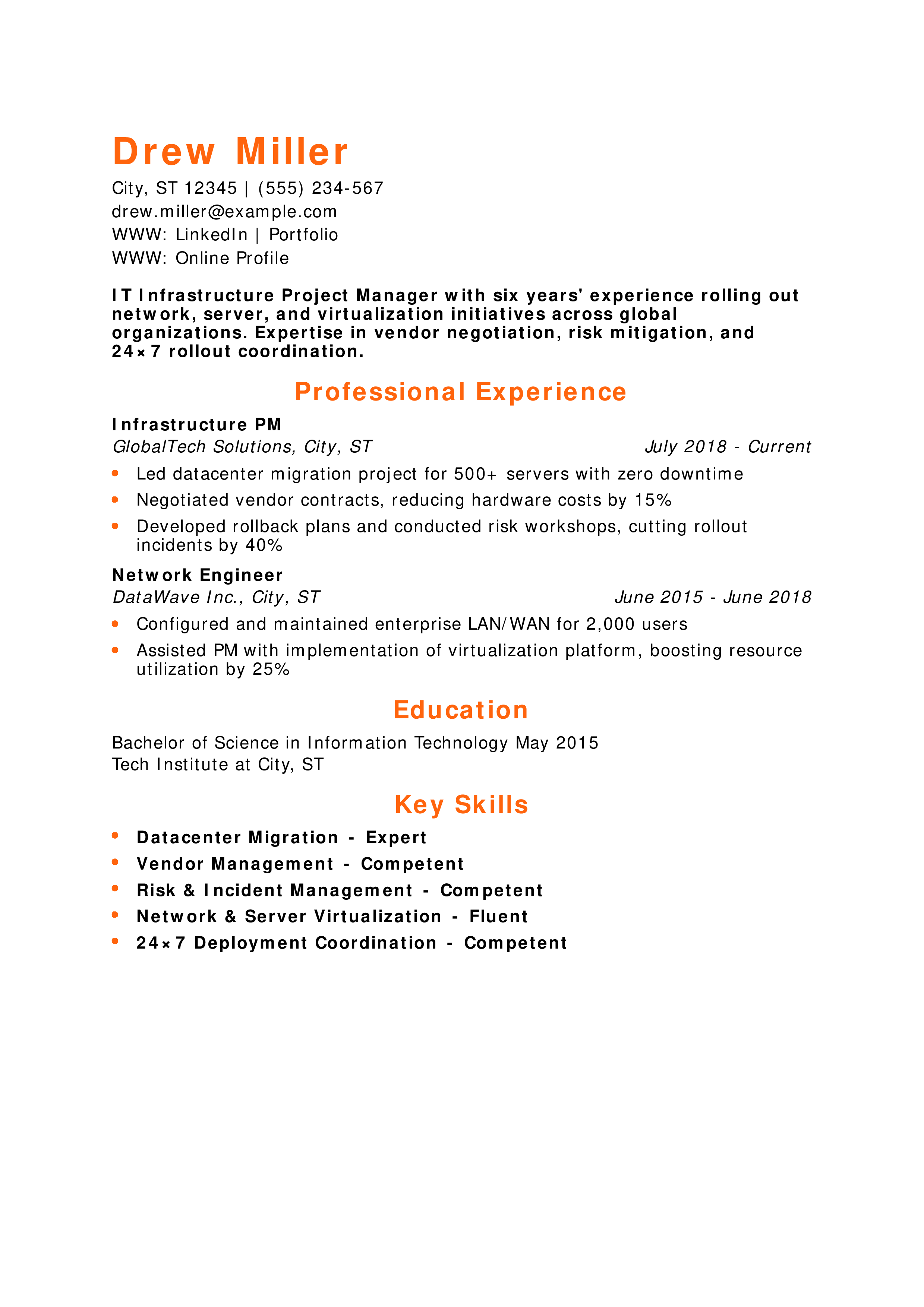 IT Infrastructure Project Manager Resume