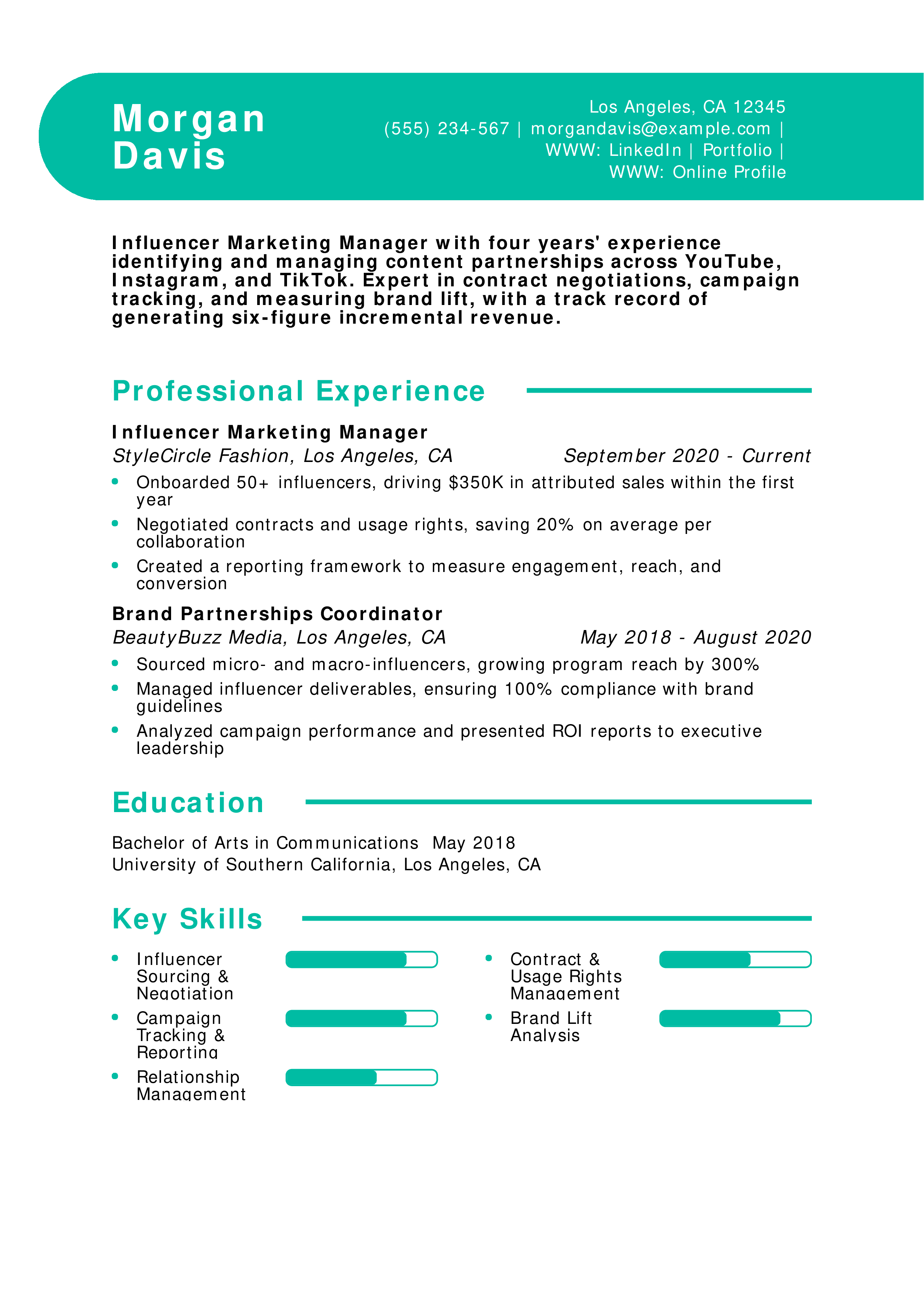 Influencer Marketing Manager Resume