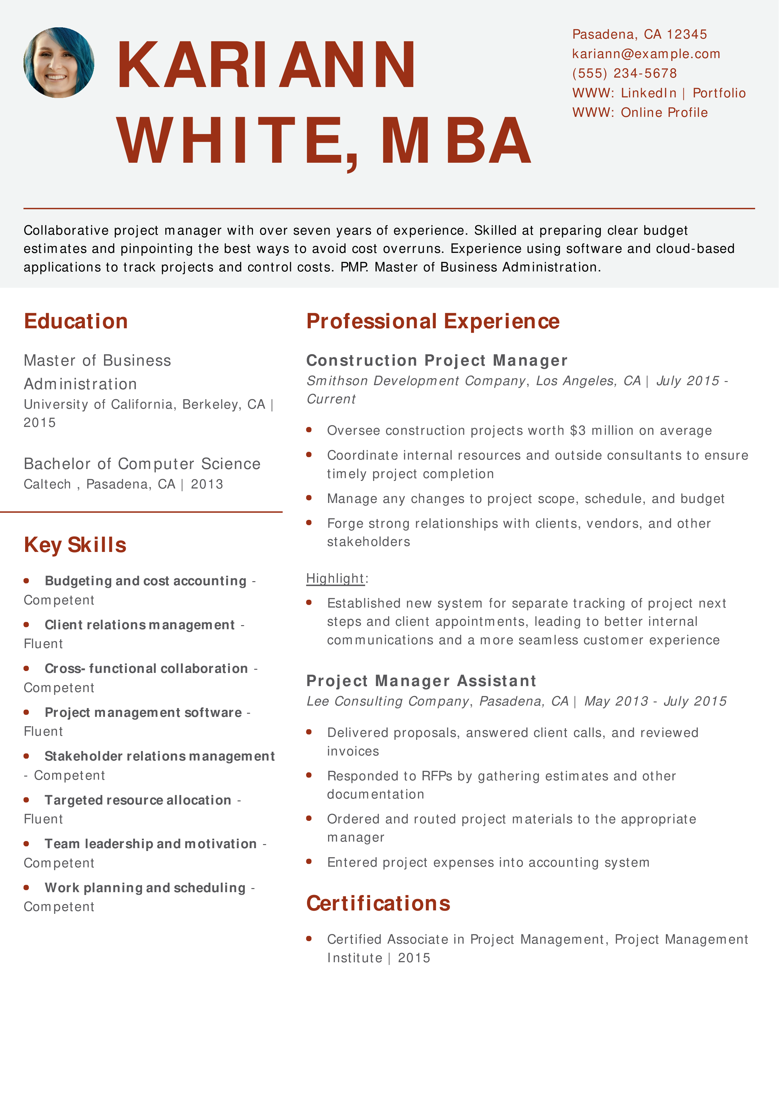 Mid-Career Project Manager Resume