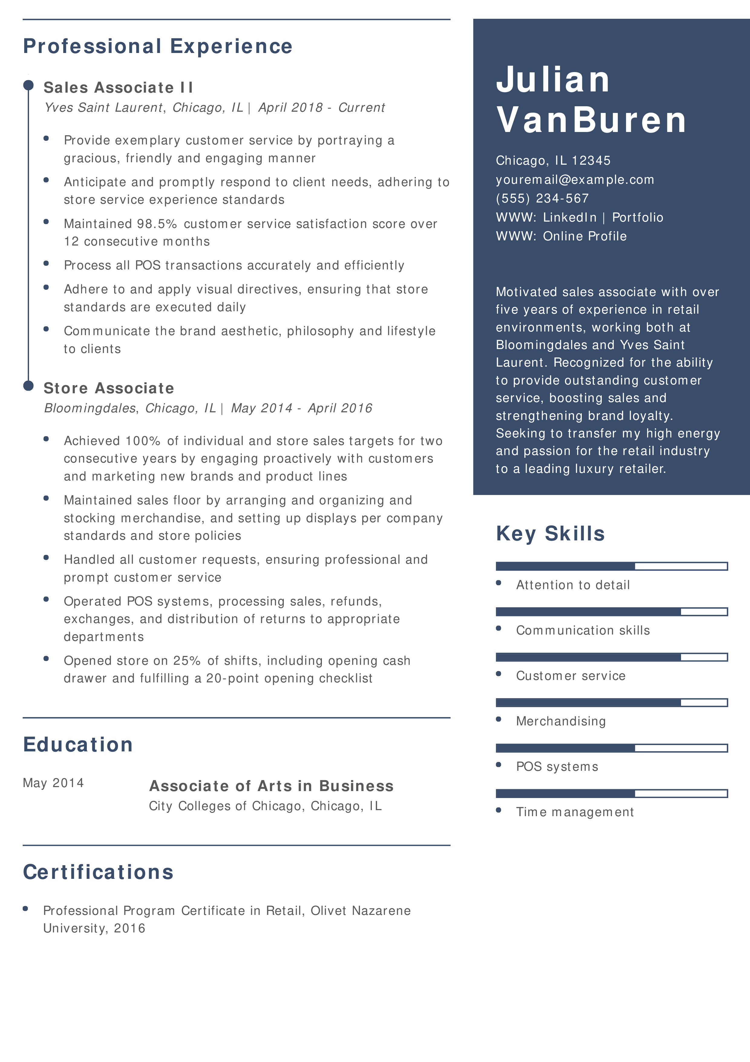 Mid-Career Sales Associate Resume