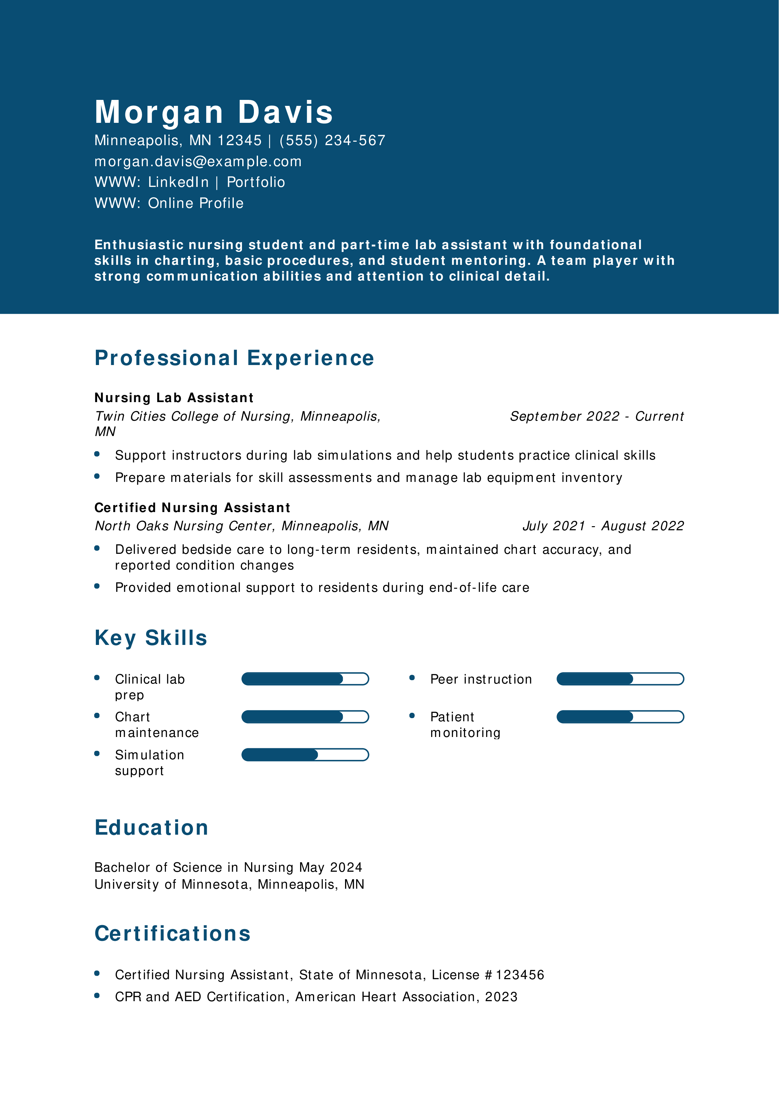 Nursing Lab Assistant Resume