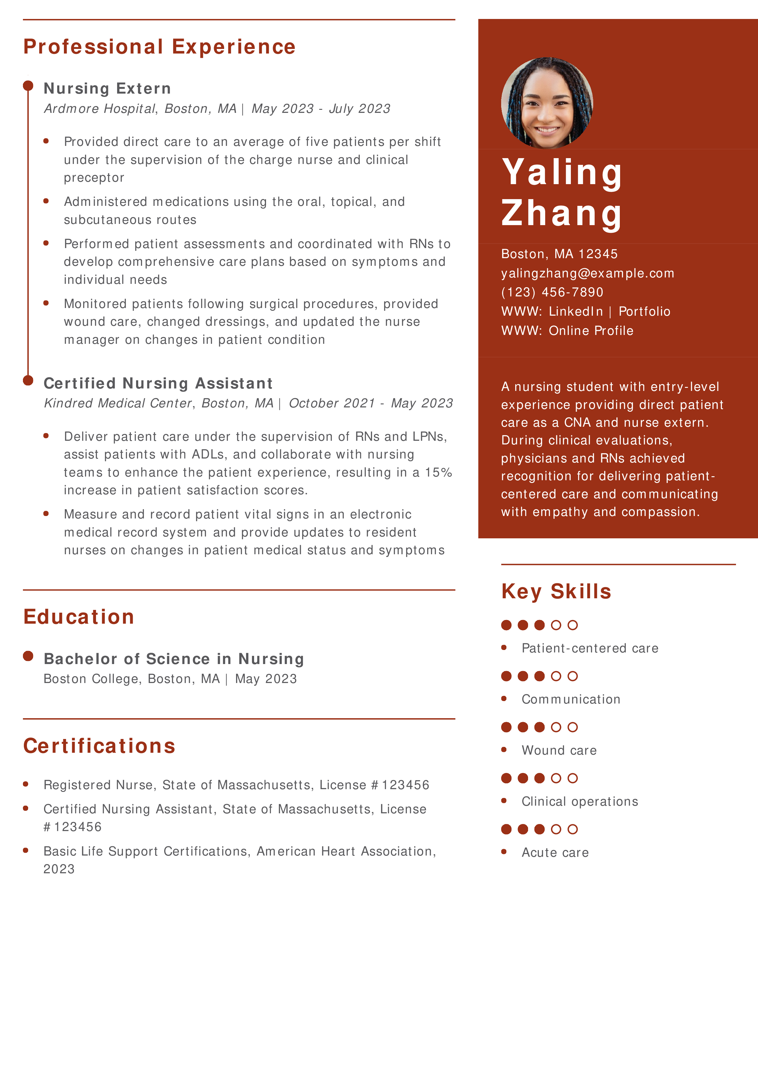 Nursing Student Entry-Level Resume