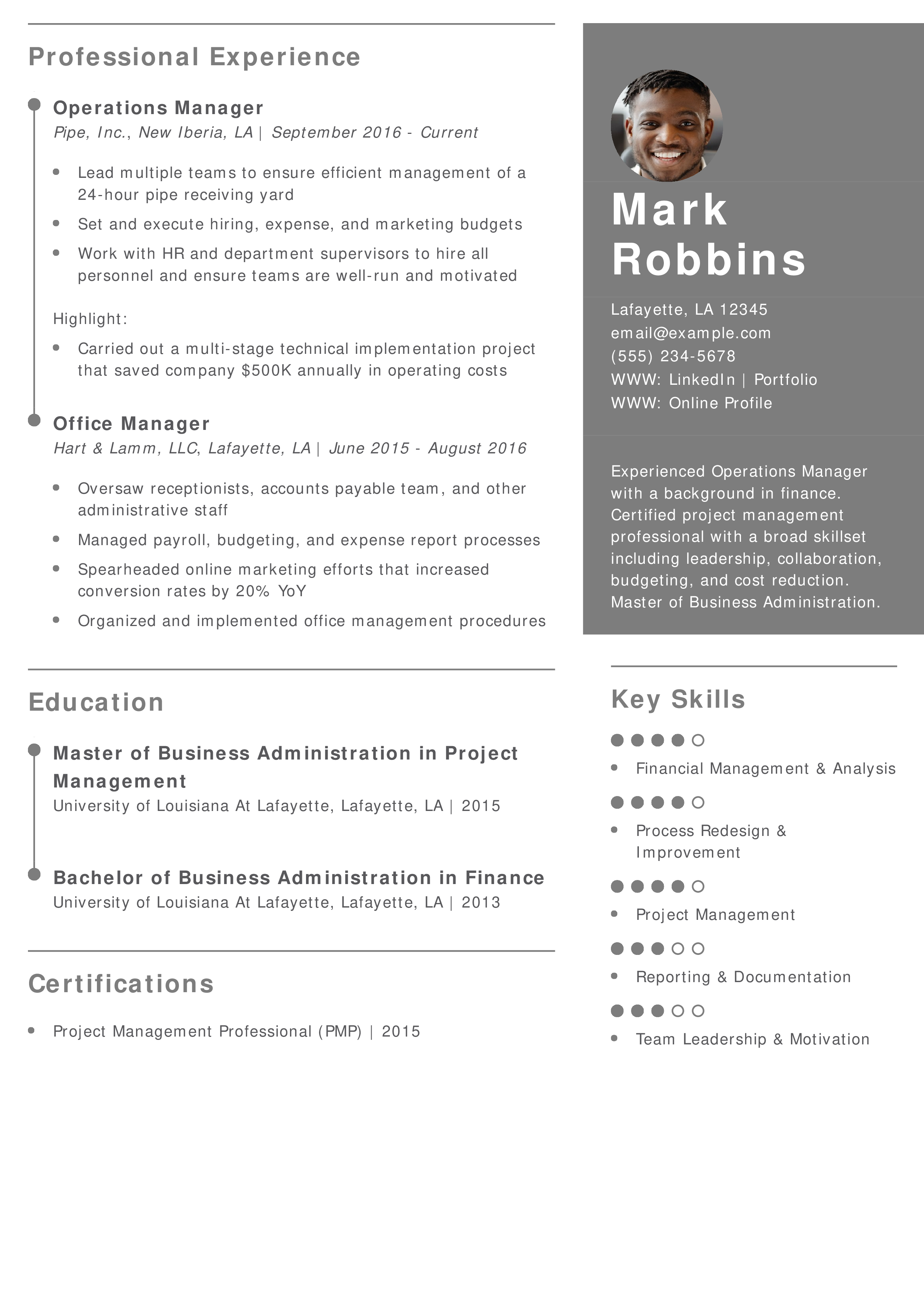 Operations Manager Resume