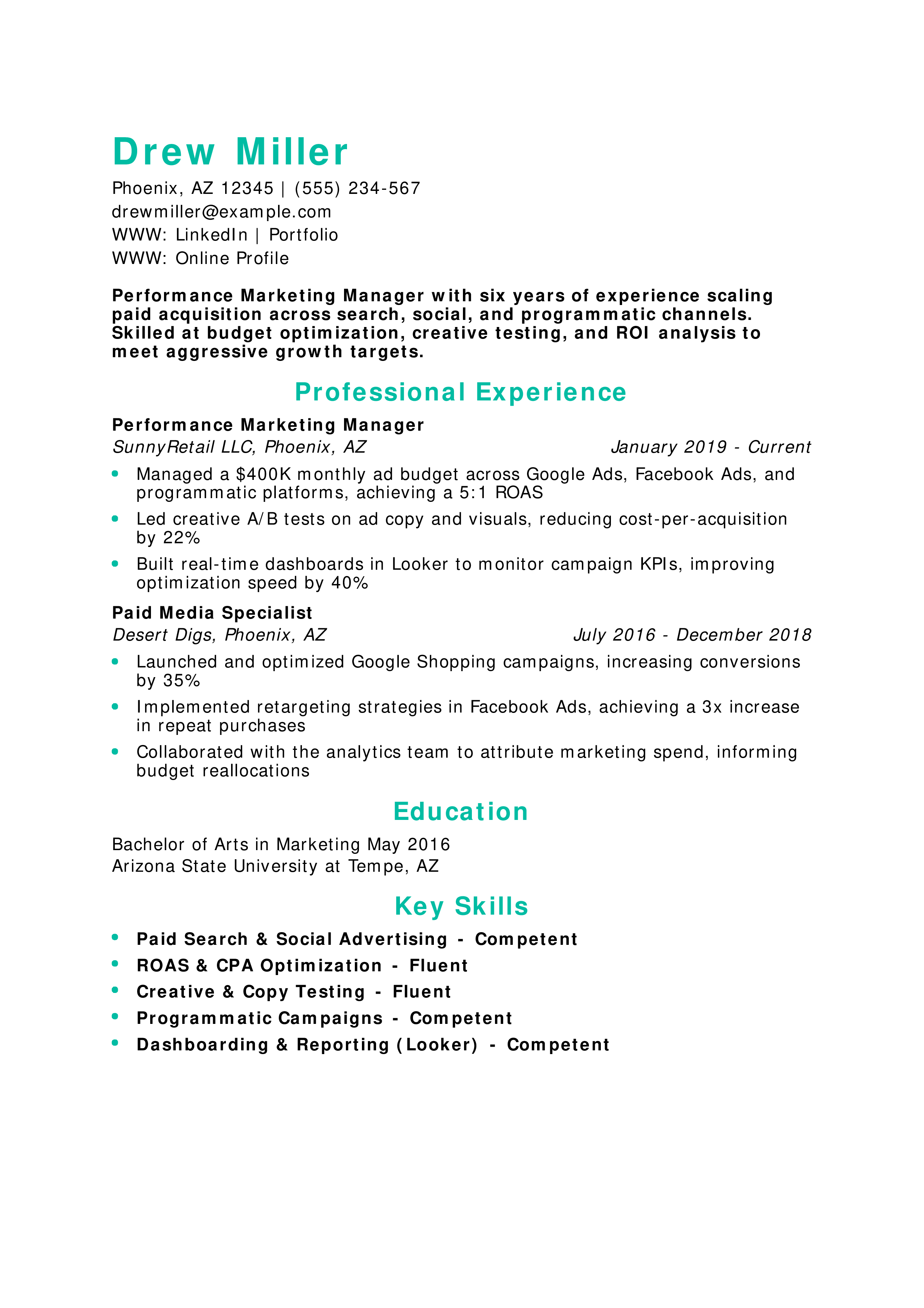 Performance Marketing Manager Resume
