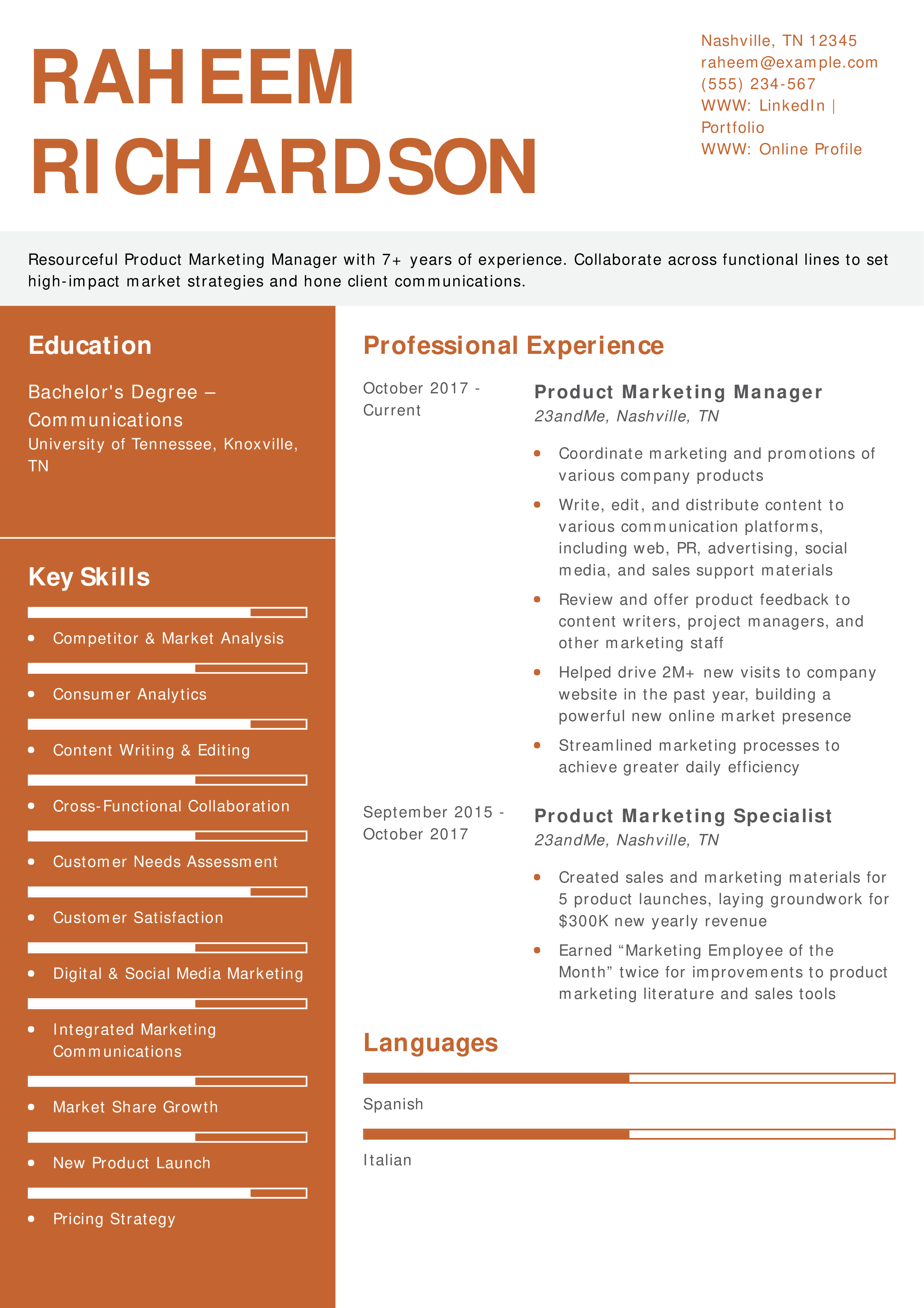 Product Marketing Manager Resume