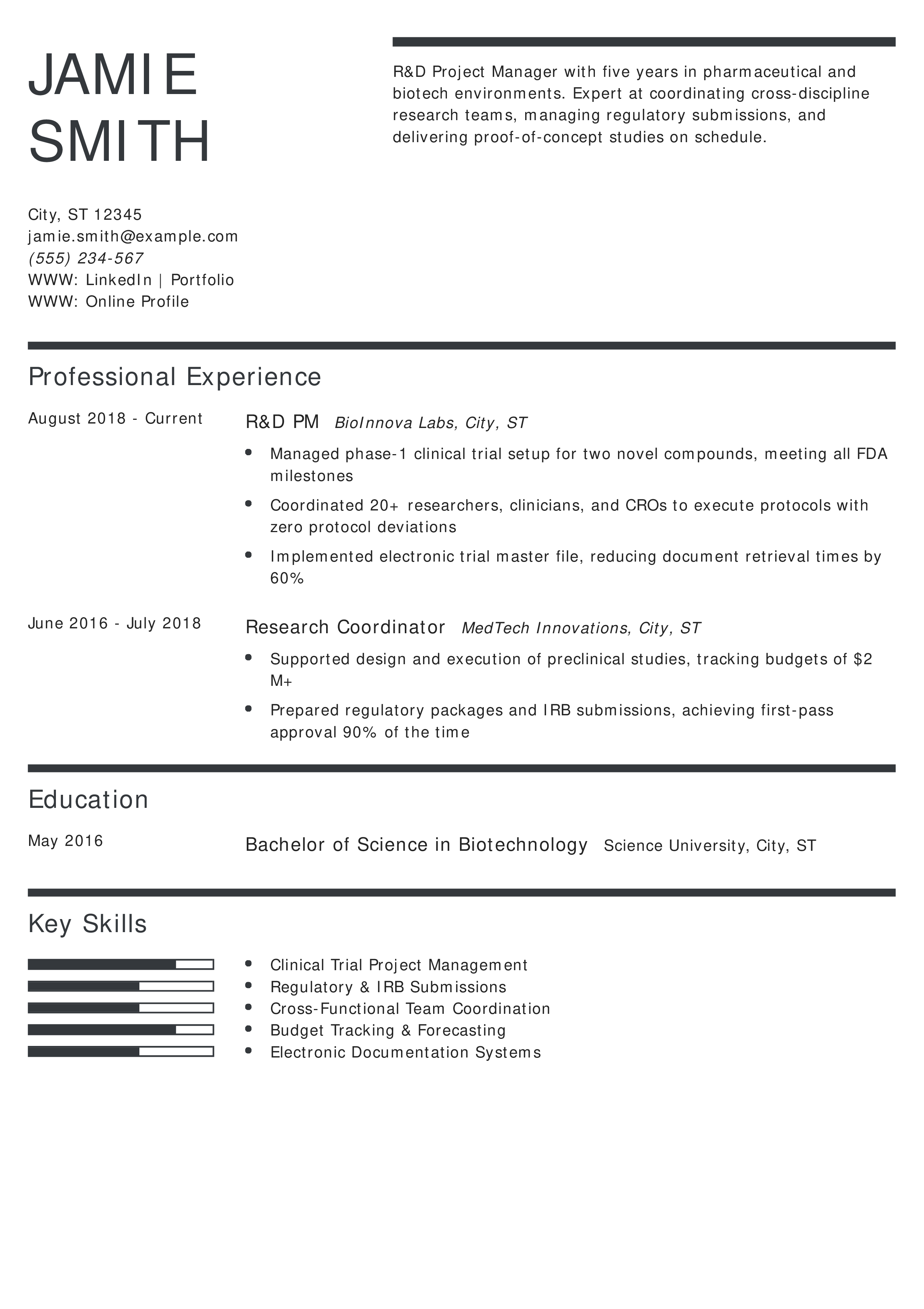 R&D Project Manager Resume