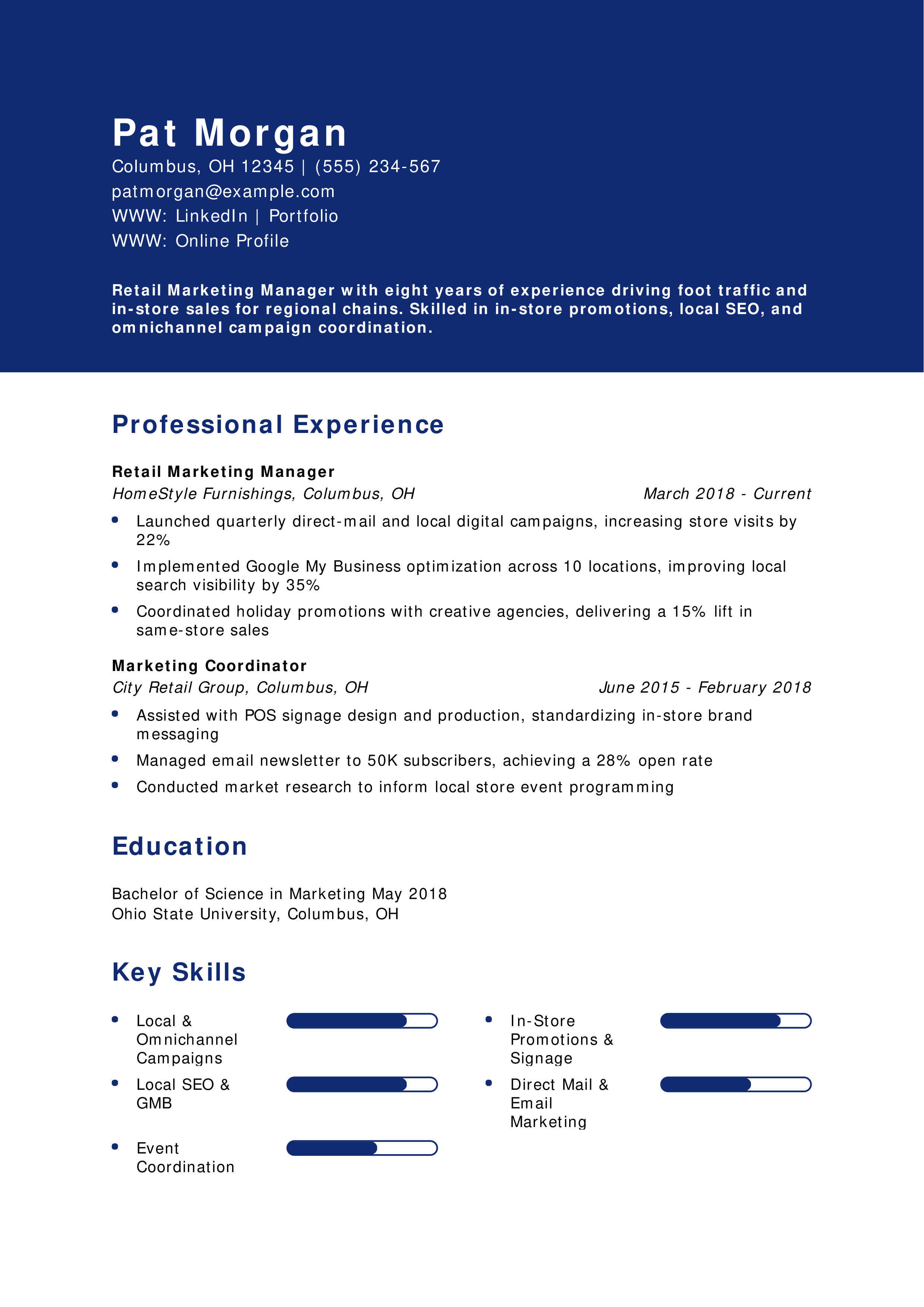 Retail Marketing Manager Resume