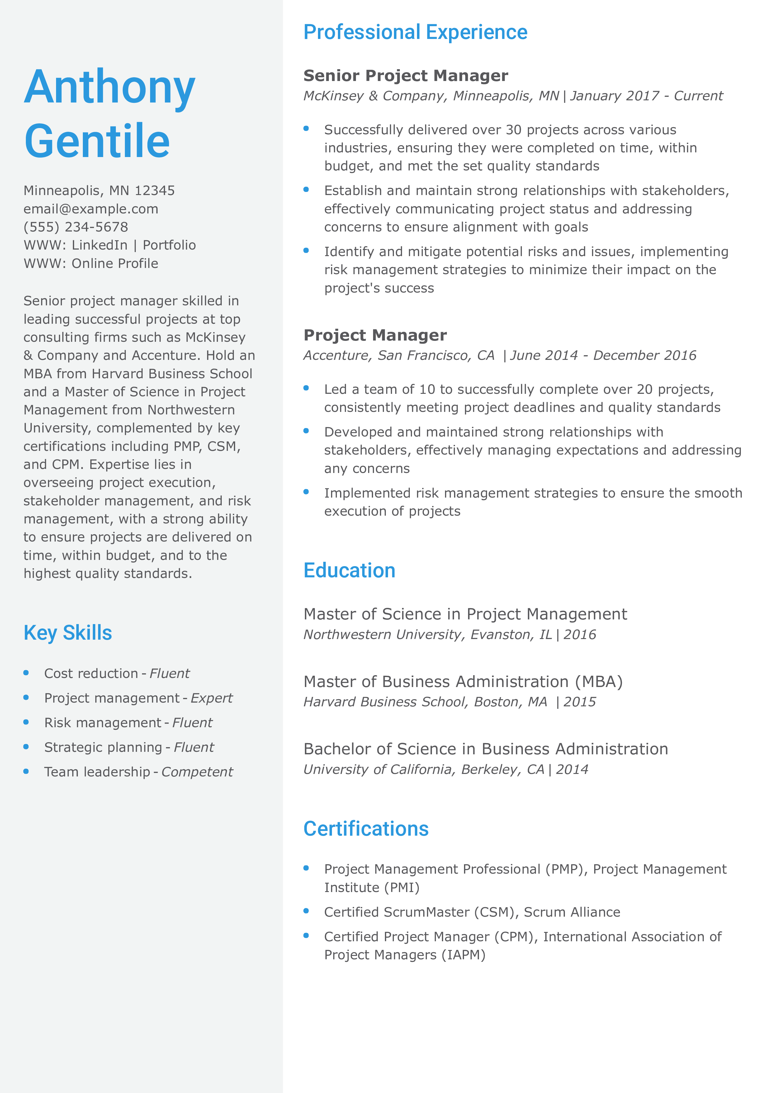 Senior Project Manager Resume