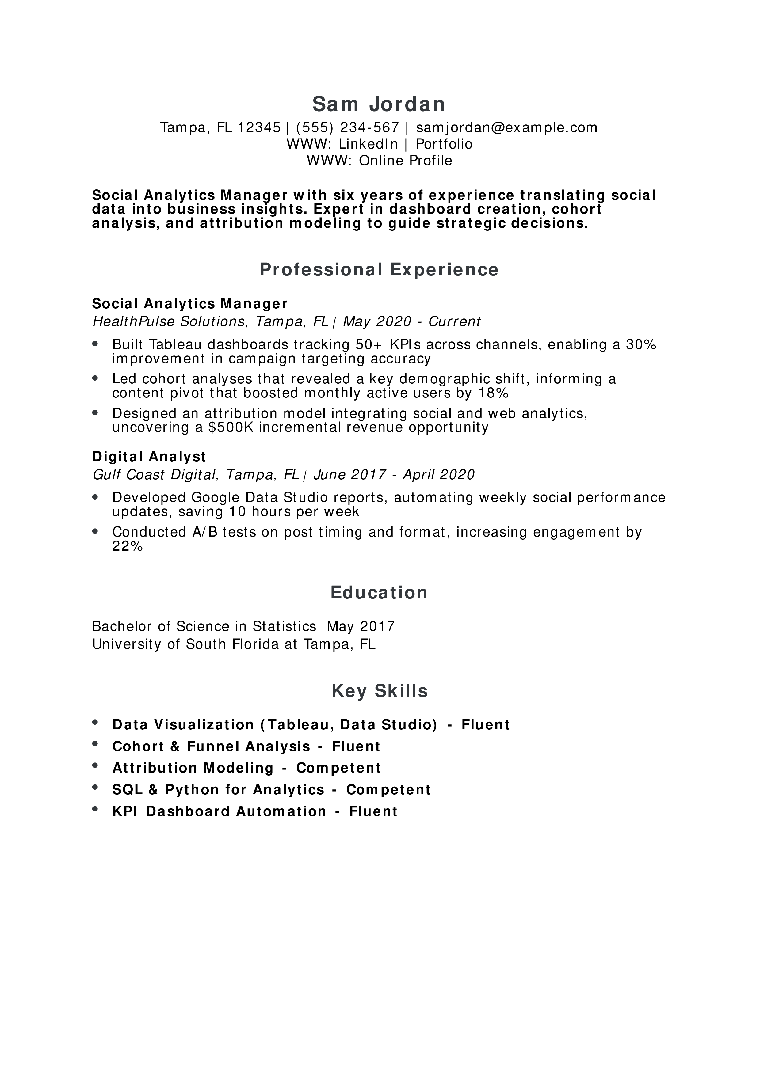 Social Analytics Manager Resume