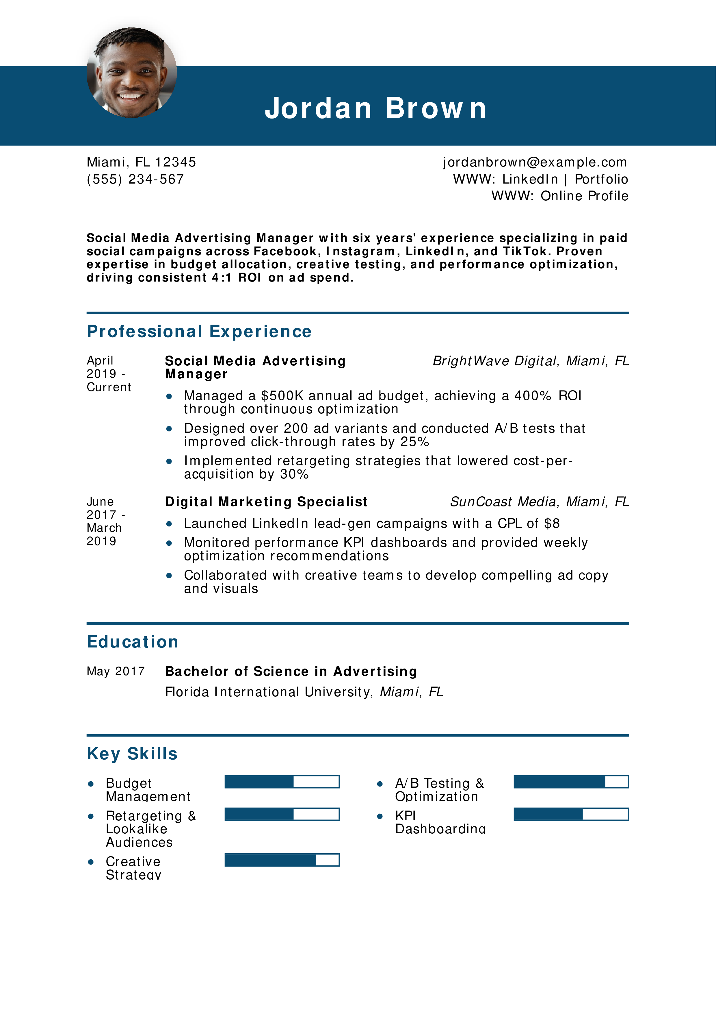 Social Media Advertising Manager Resume