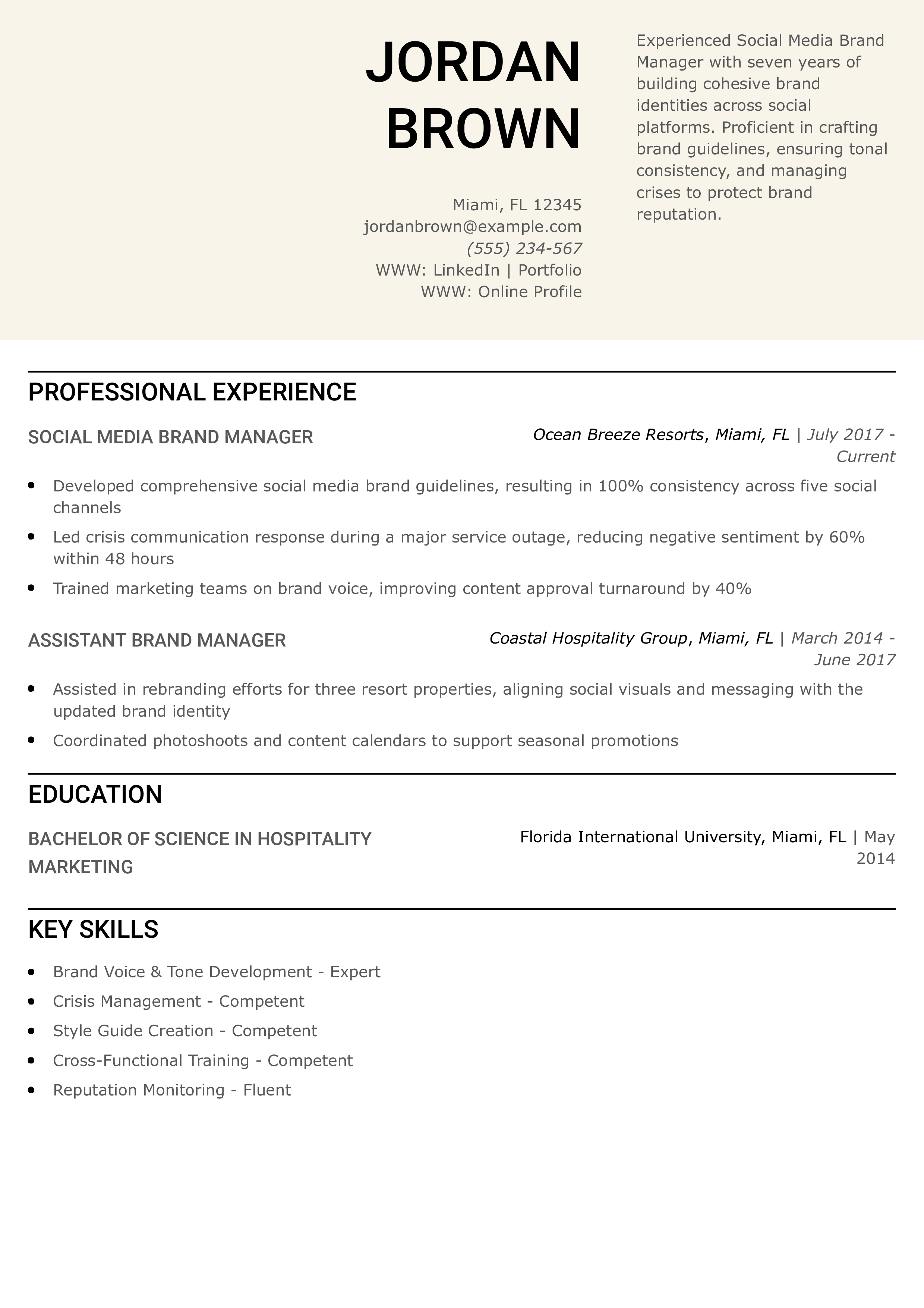 Social Media Brand Manager Resume