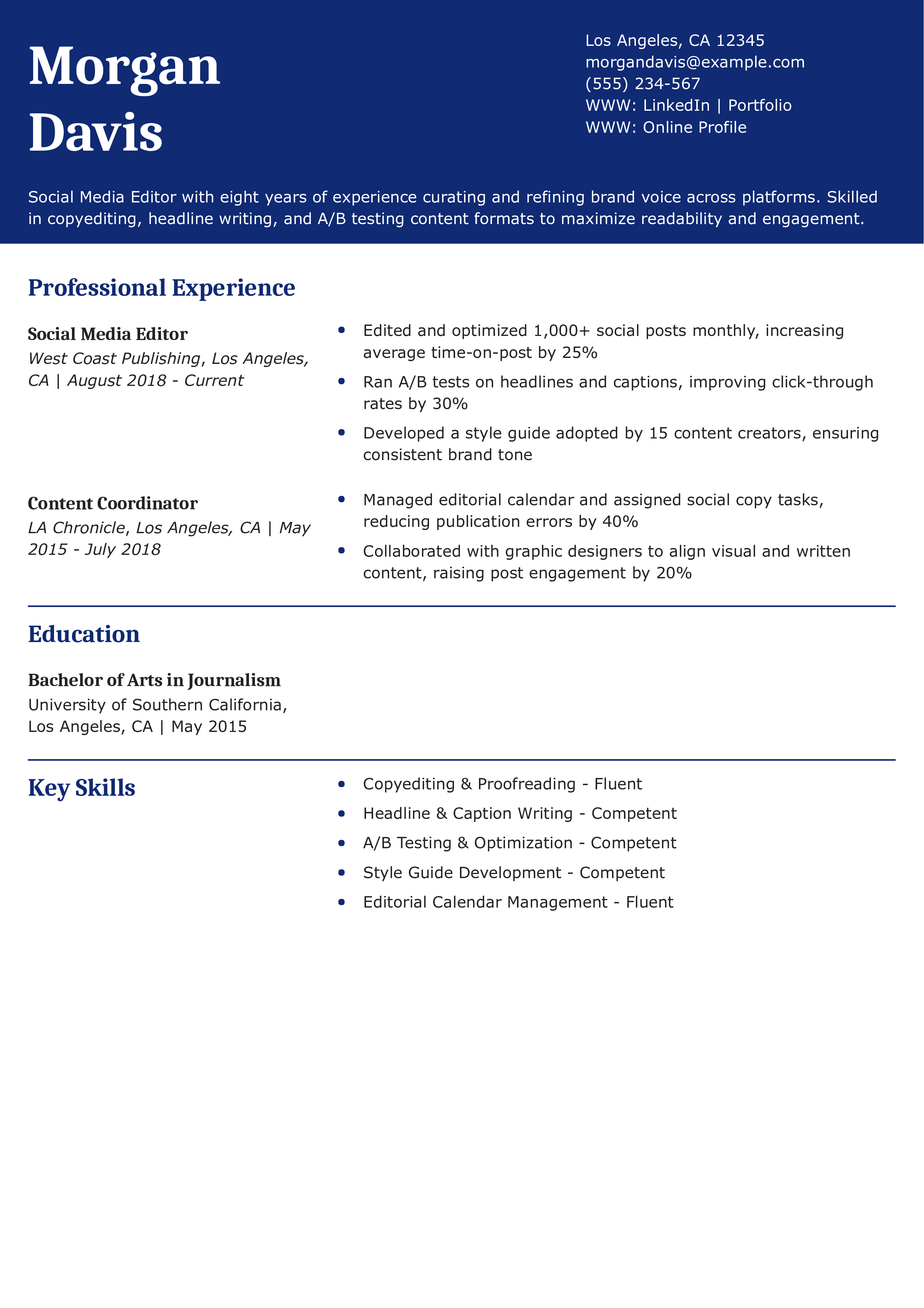 Social Media Editor Resume
