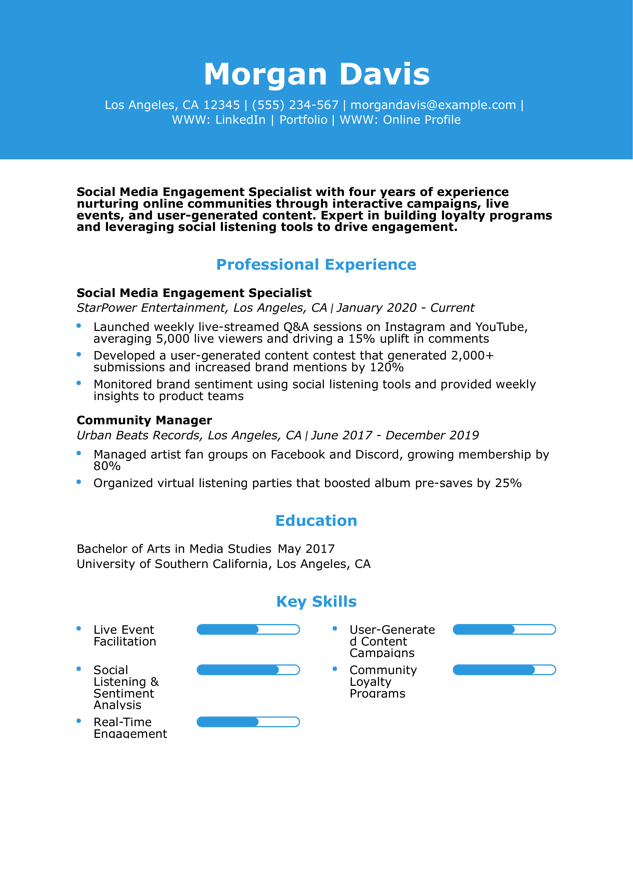Social Media Engagement Specialist Resume