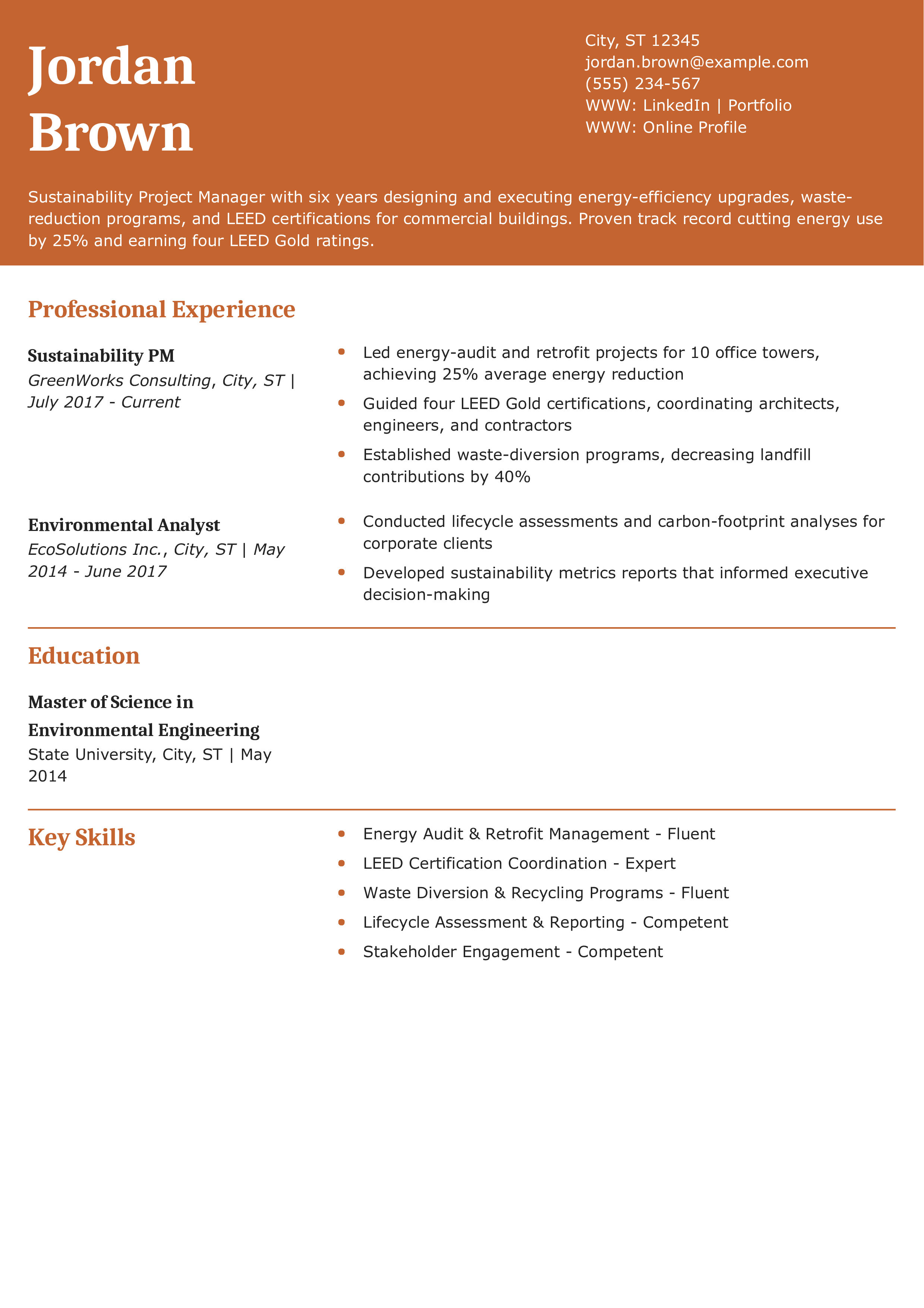 Sustainability Project Manager Resume
