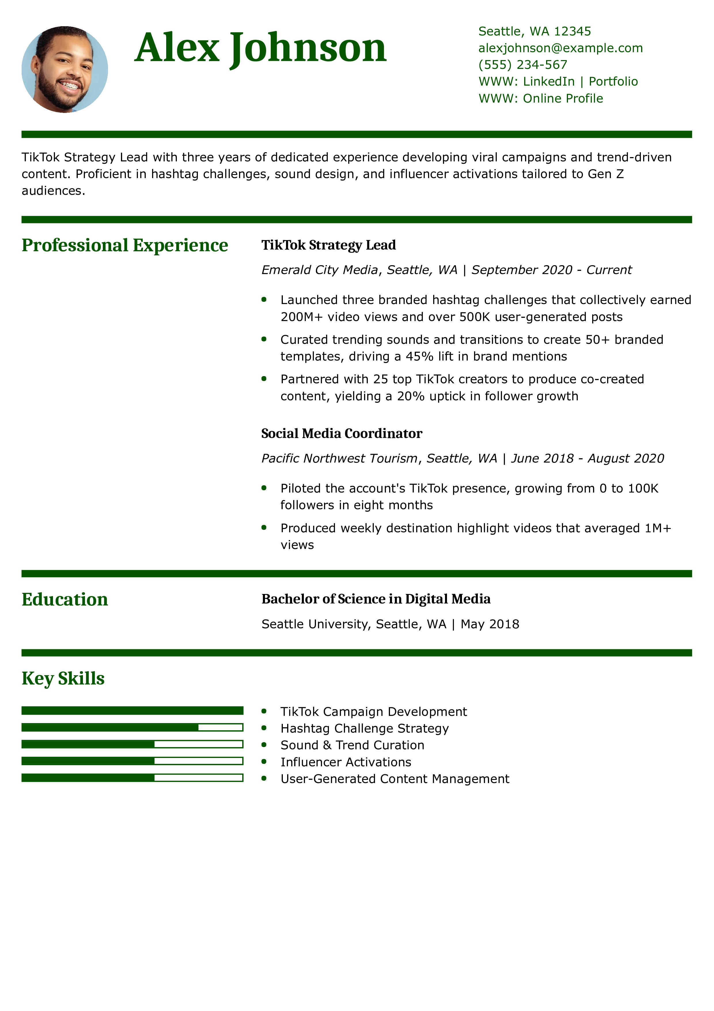 TikTok Strategy Lead Resume