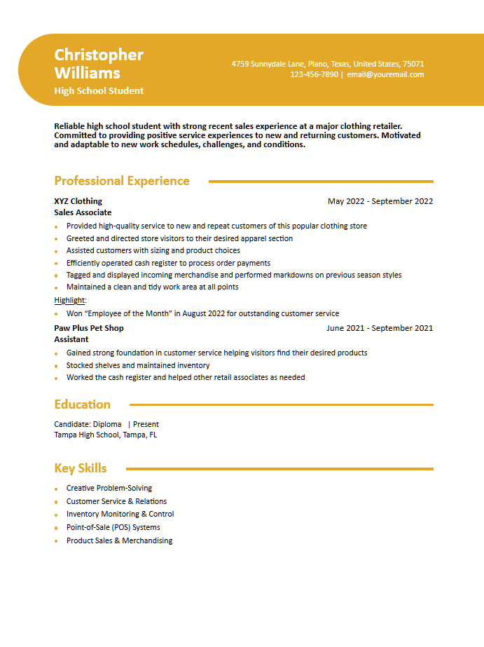 High School Student Resume Examples and Templates for 2024