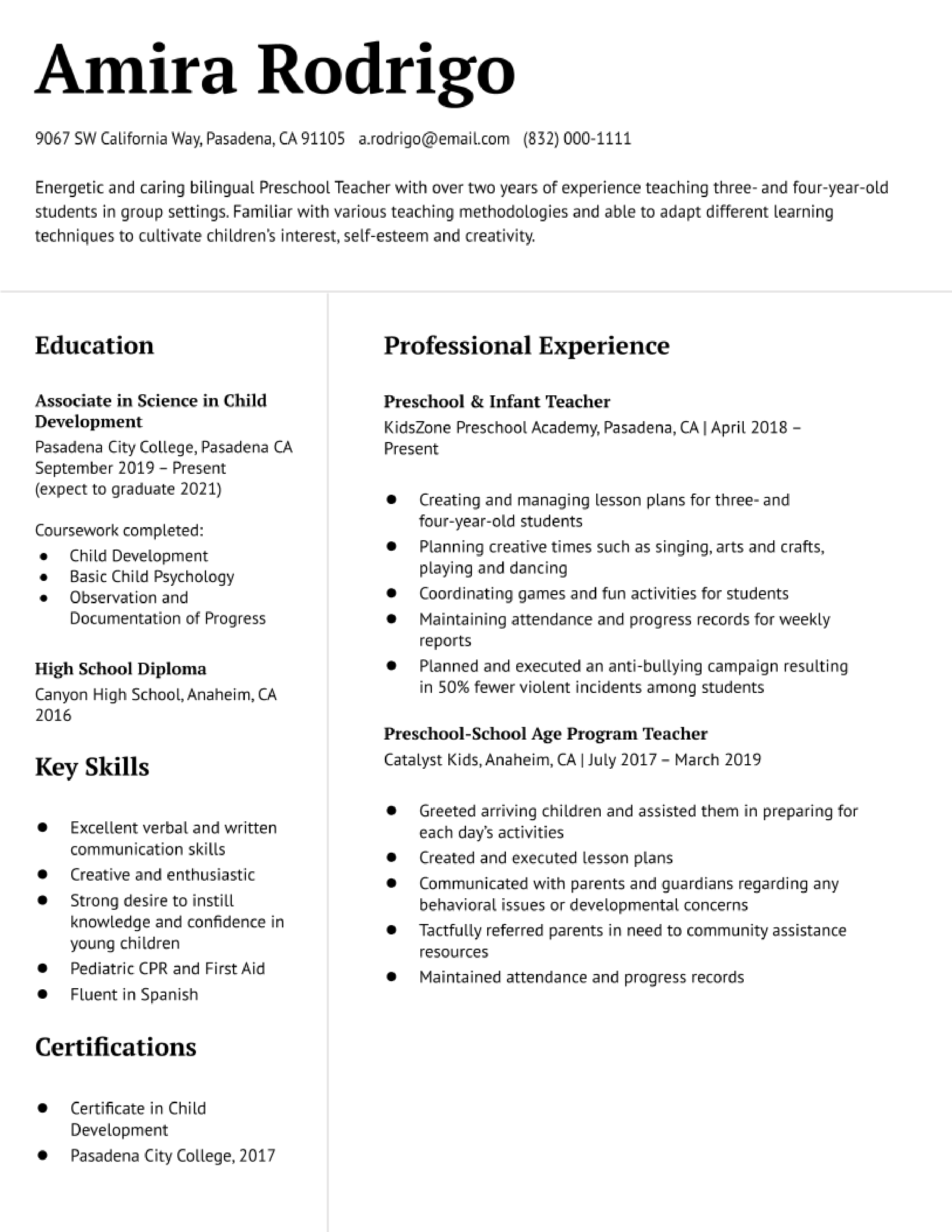 Preschool Teacher Resume Examples and Templates for 2024