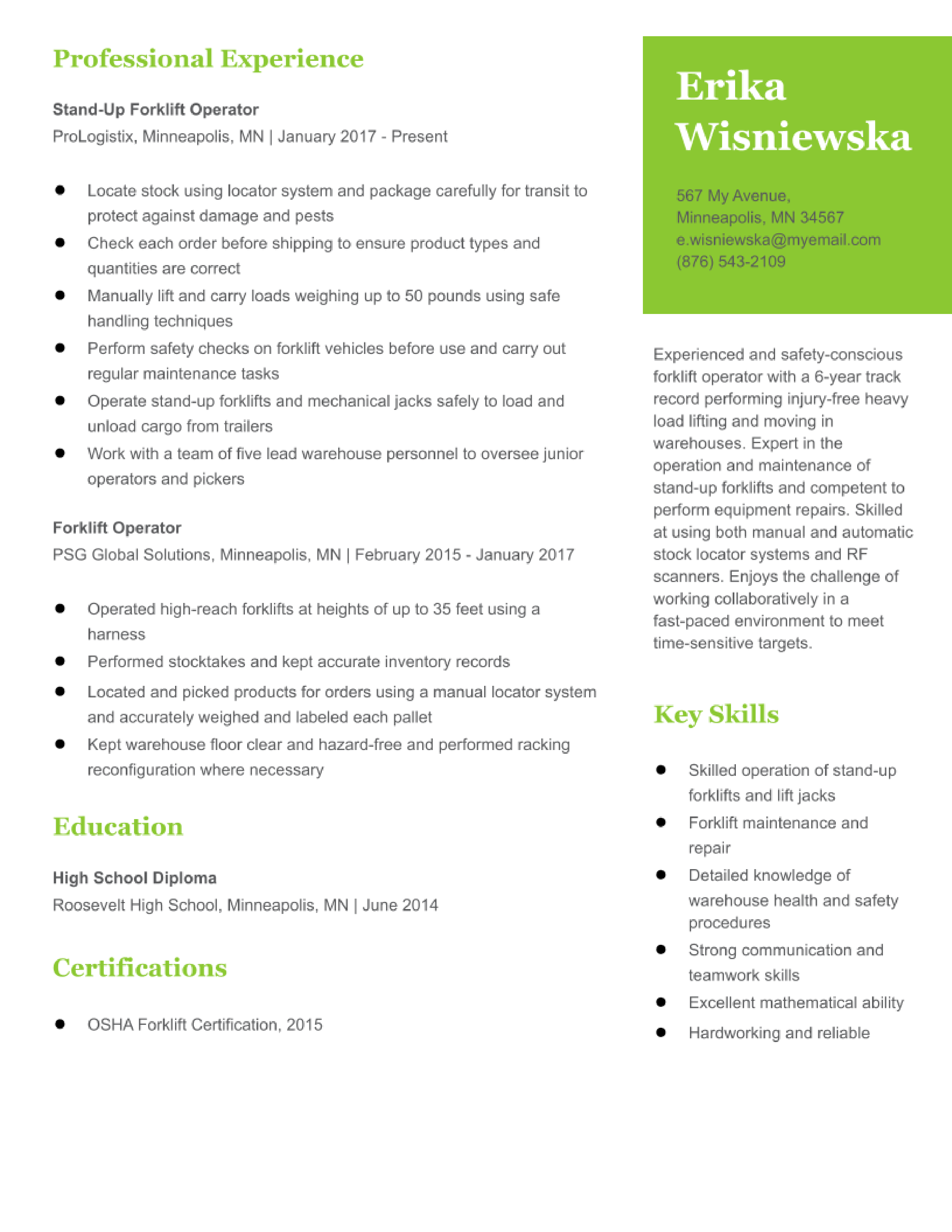 Forklift Operator Resume Examples And Templates For 2024