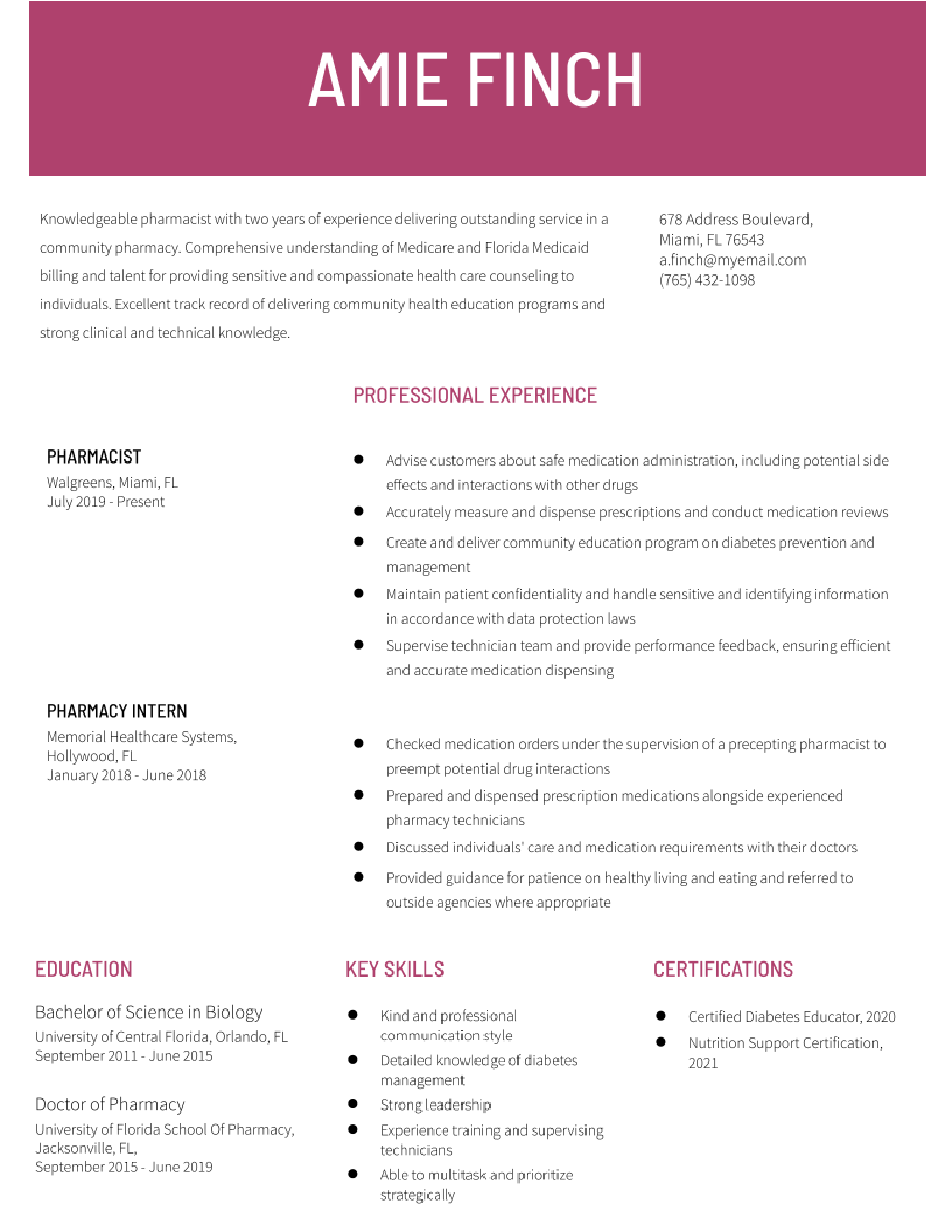 Pharmacist Resume Examples and Templates for 2024 - ResumeBuilder.com