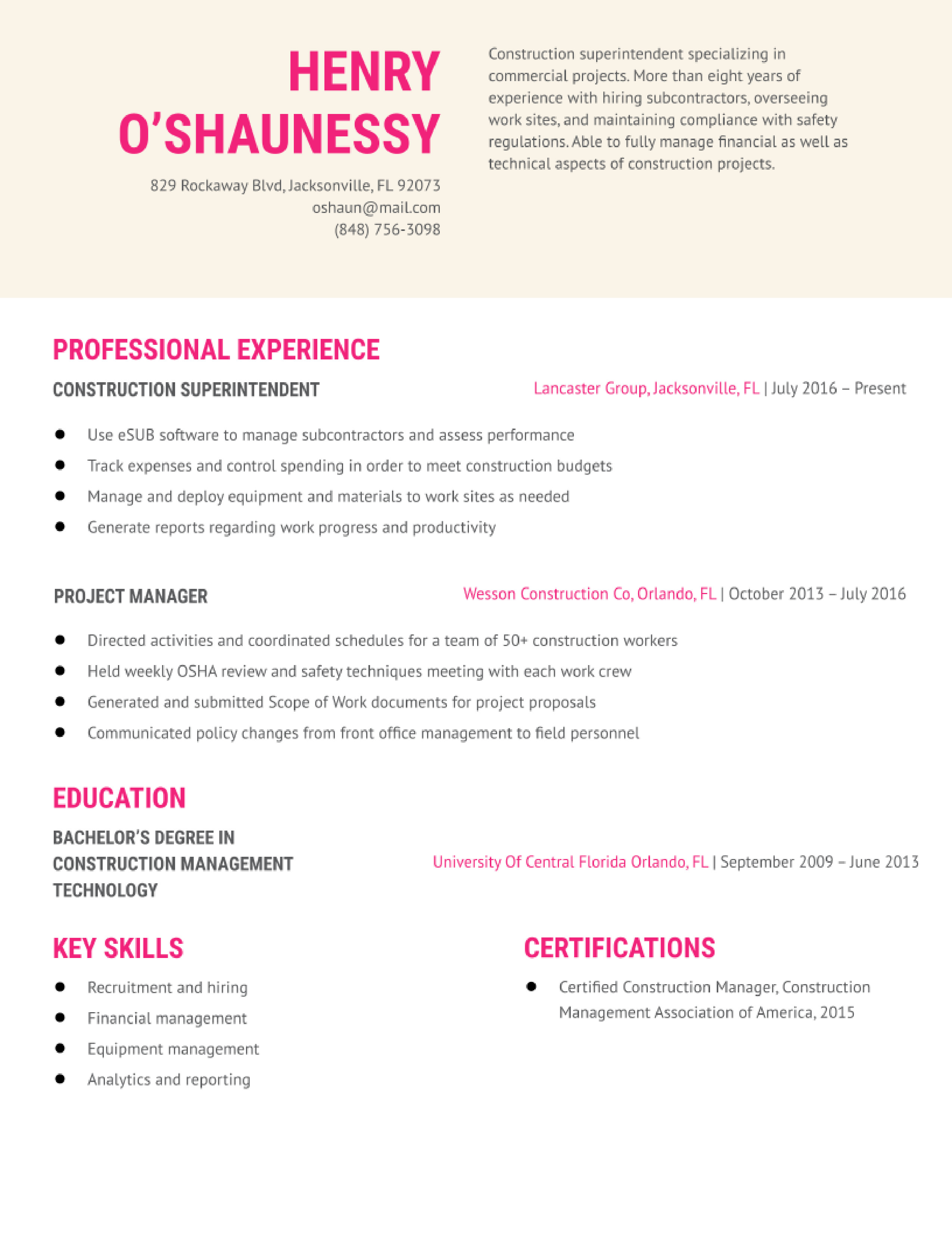 Commercial Construction Superintendent Resume Examples and Templates ...