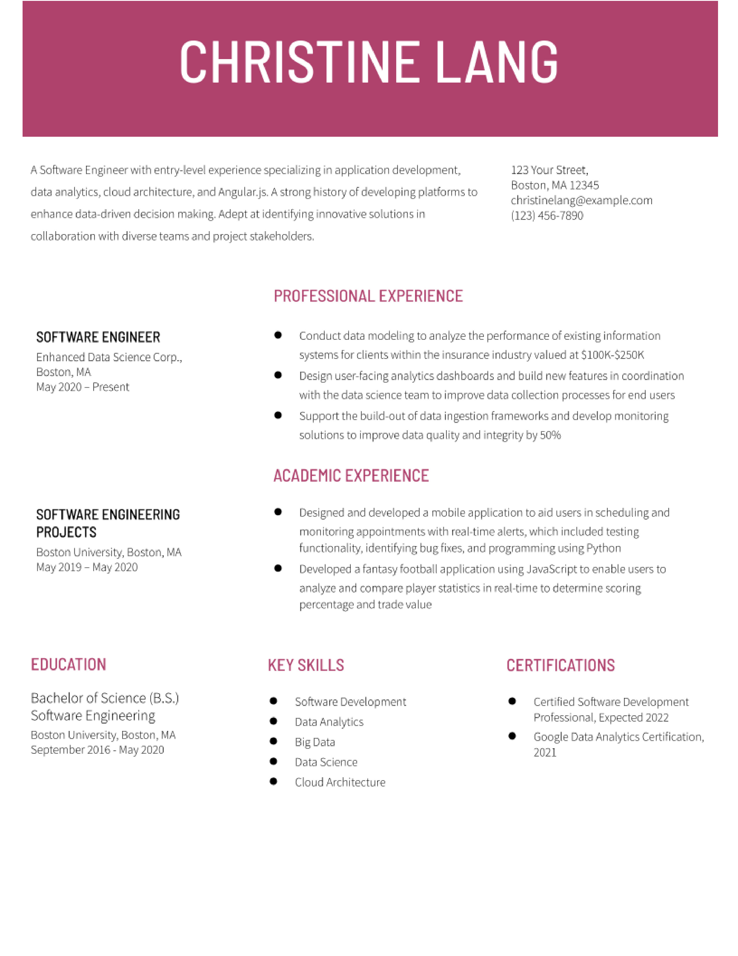 EntryLevel Software Engineer Resume Examples and Templates for 2024